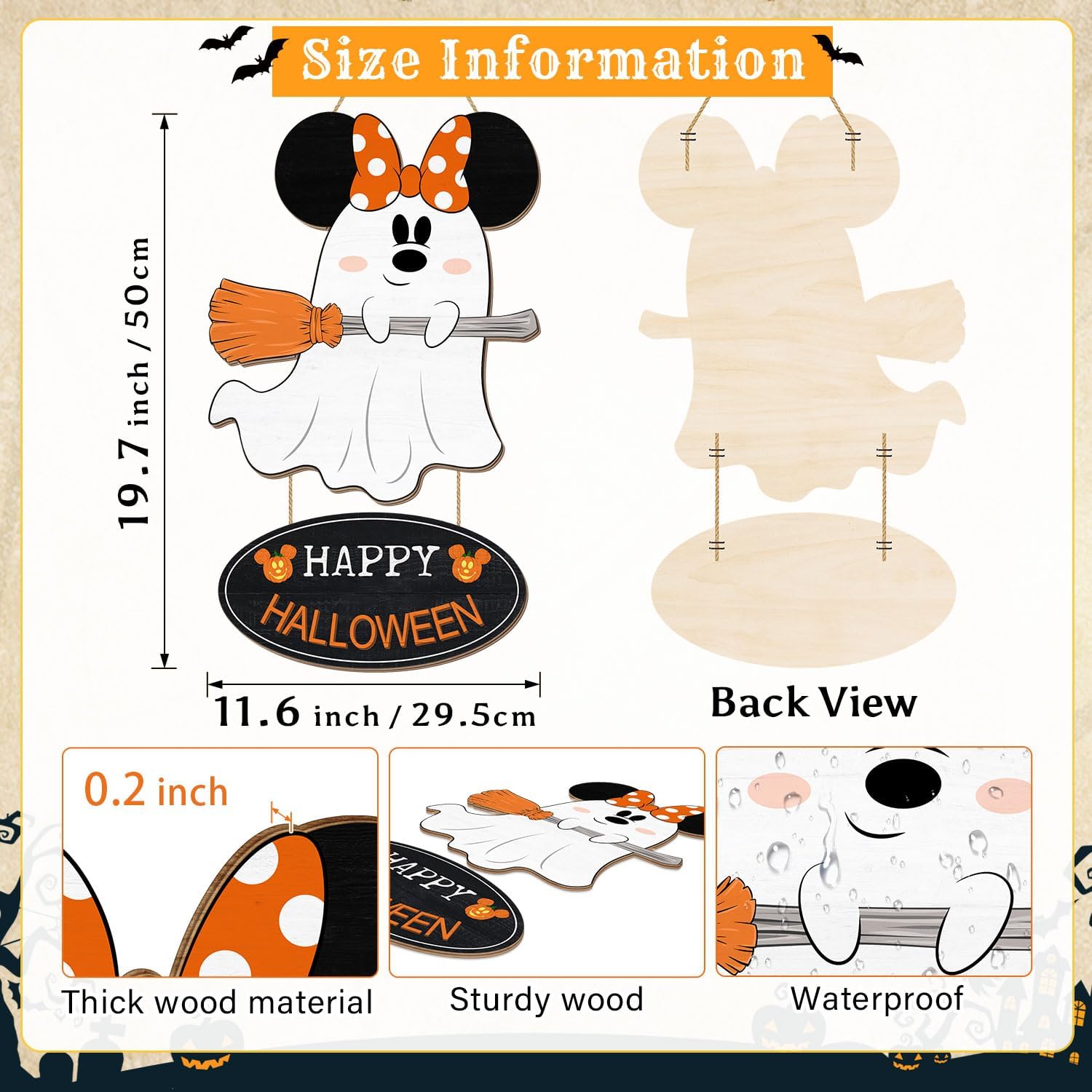Cute Halloween Mouse Ghost Door Sign
