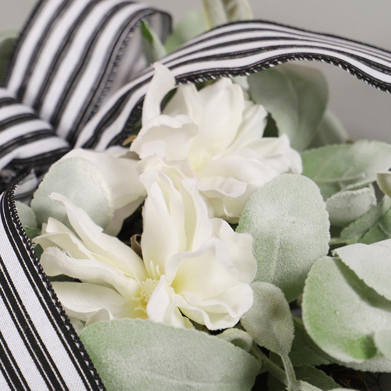 197in Artificial Lamb Ear Teardrop Swag with Magnolia Flowers and Bow