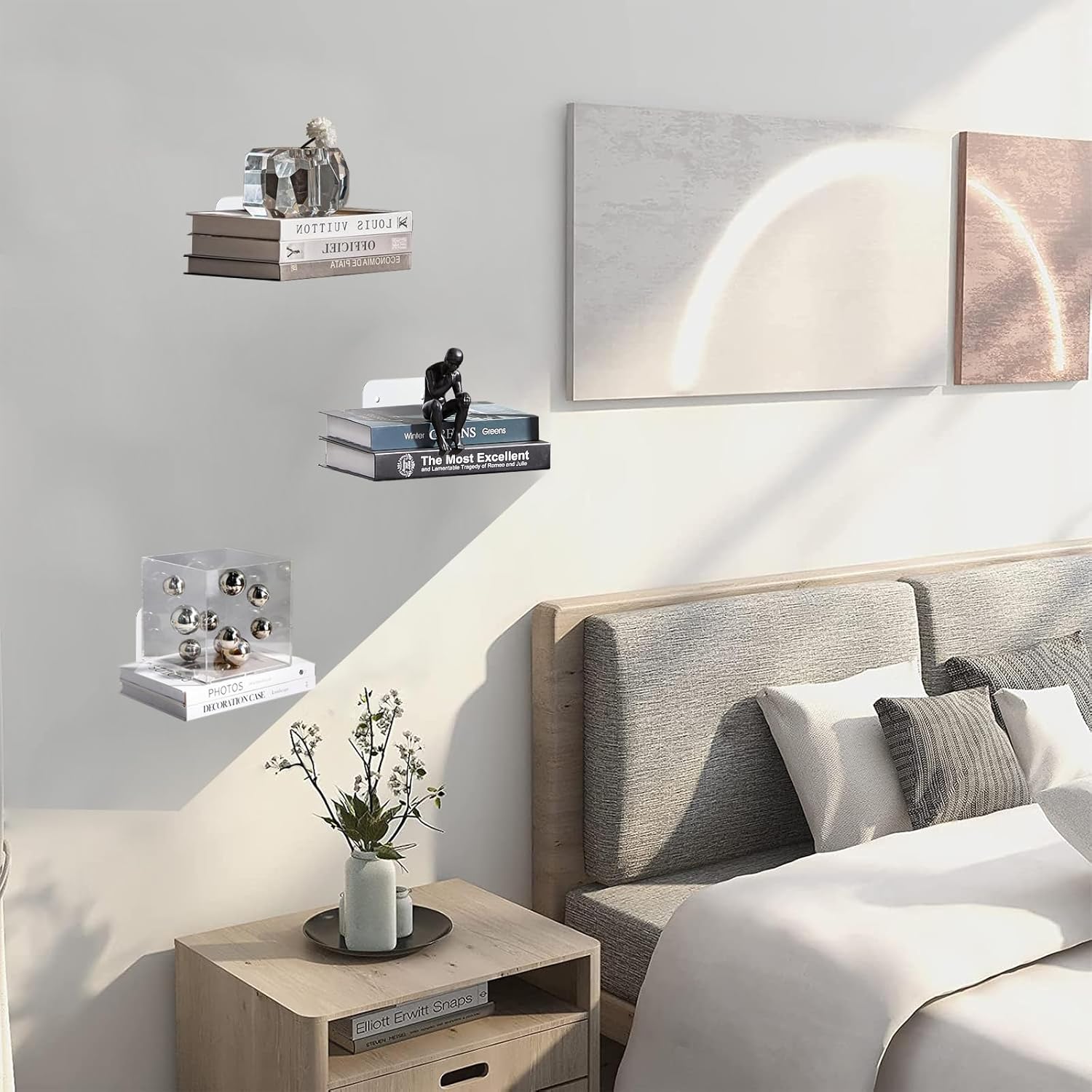 Invisible Floating Bookshelf Modern White Wall Mount Metal Shelves 4PCS