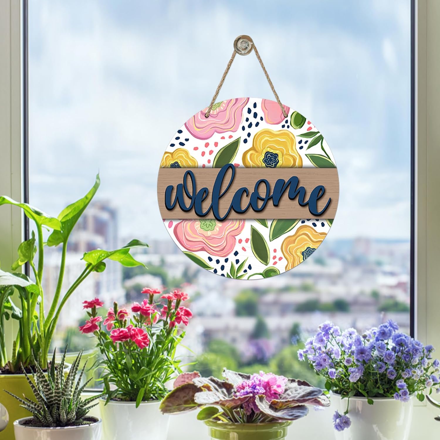 Welcome Spring Summer Flower Front Door Sign