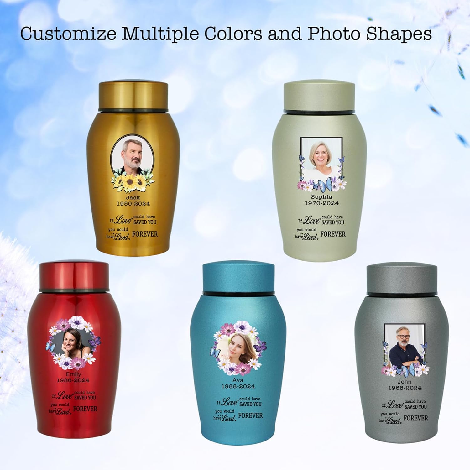 Custom Personalized Urn with Photo and Name Durable Stainless Steel Keepsake Cremation Box