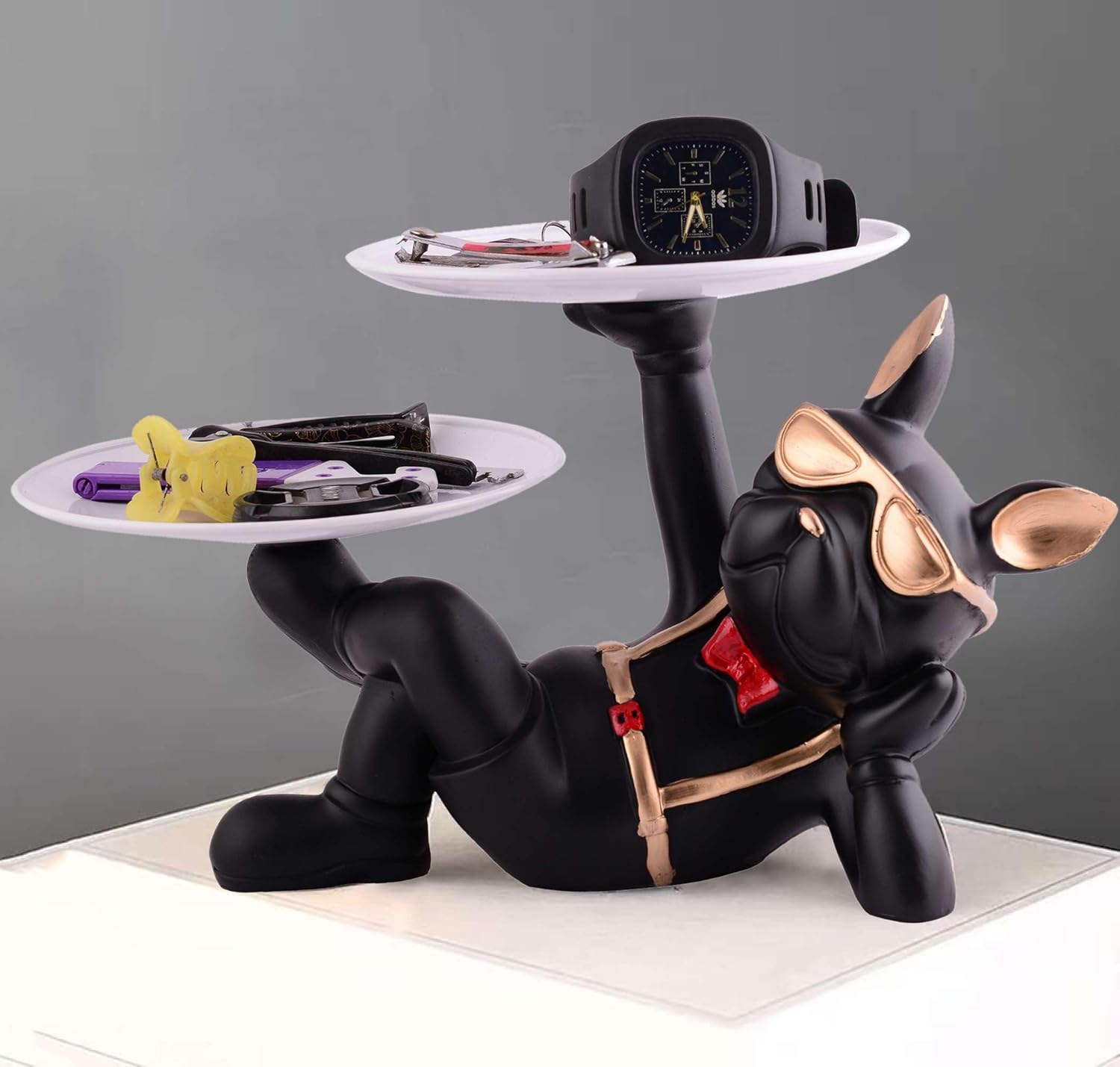 Sivani Cool Dog Sculpture with Plate Home Decor Showpiece