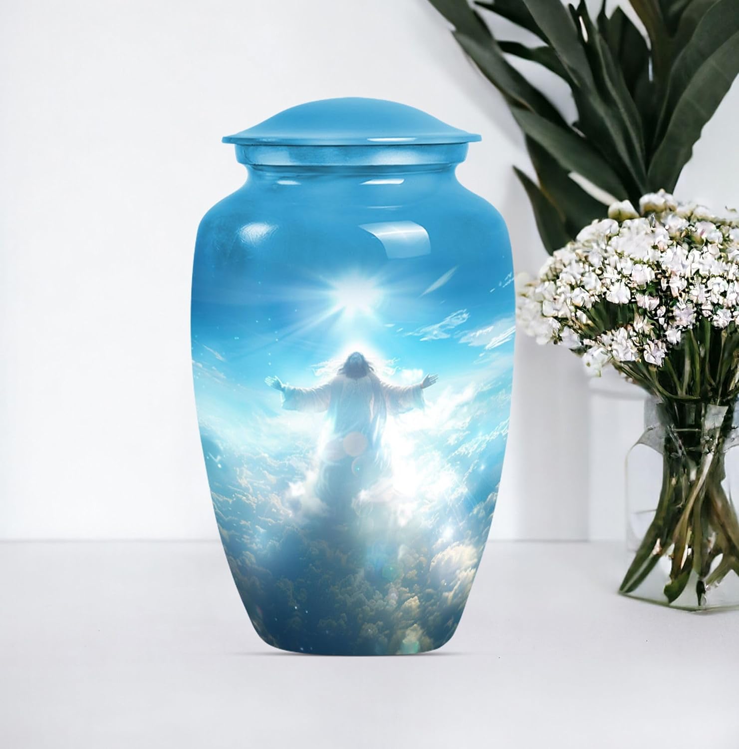 Jesus Cross Urn for Ashes - Large Velvet Bag Included