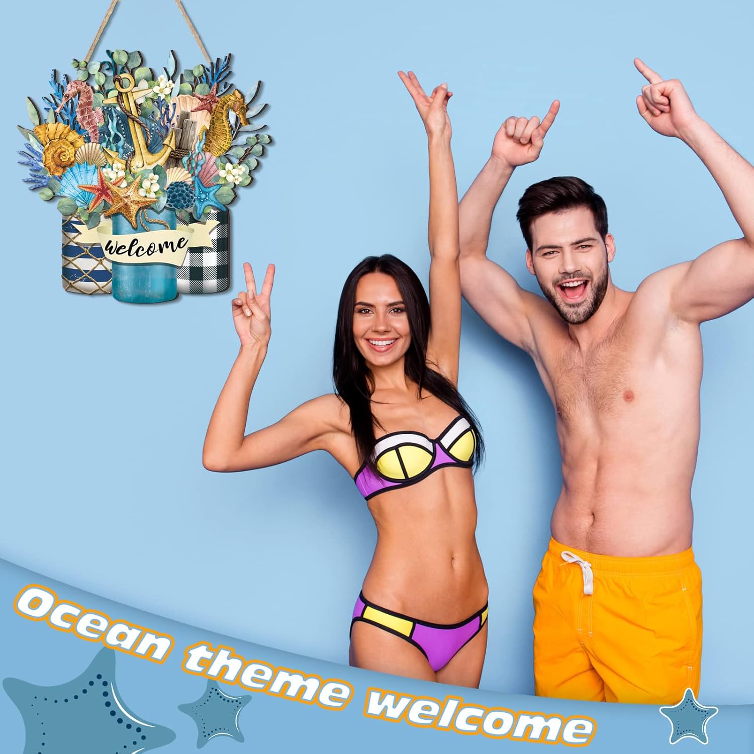 Shellwei 12 Inch Summer Welcome Door Sign