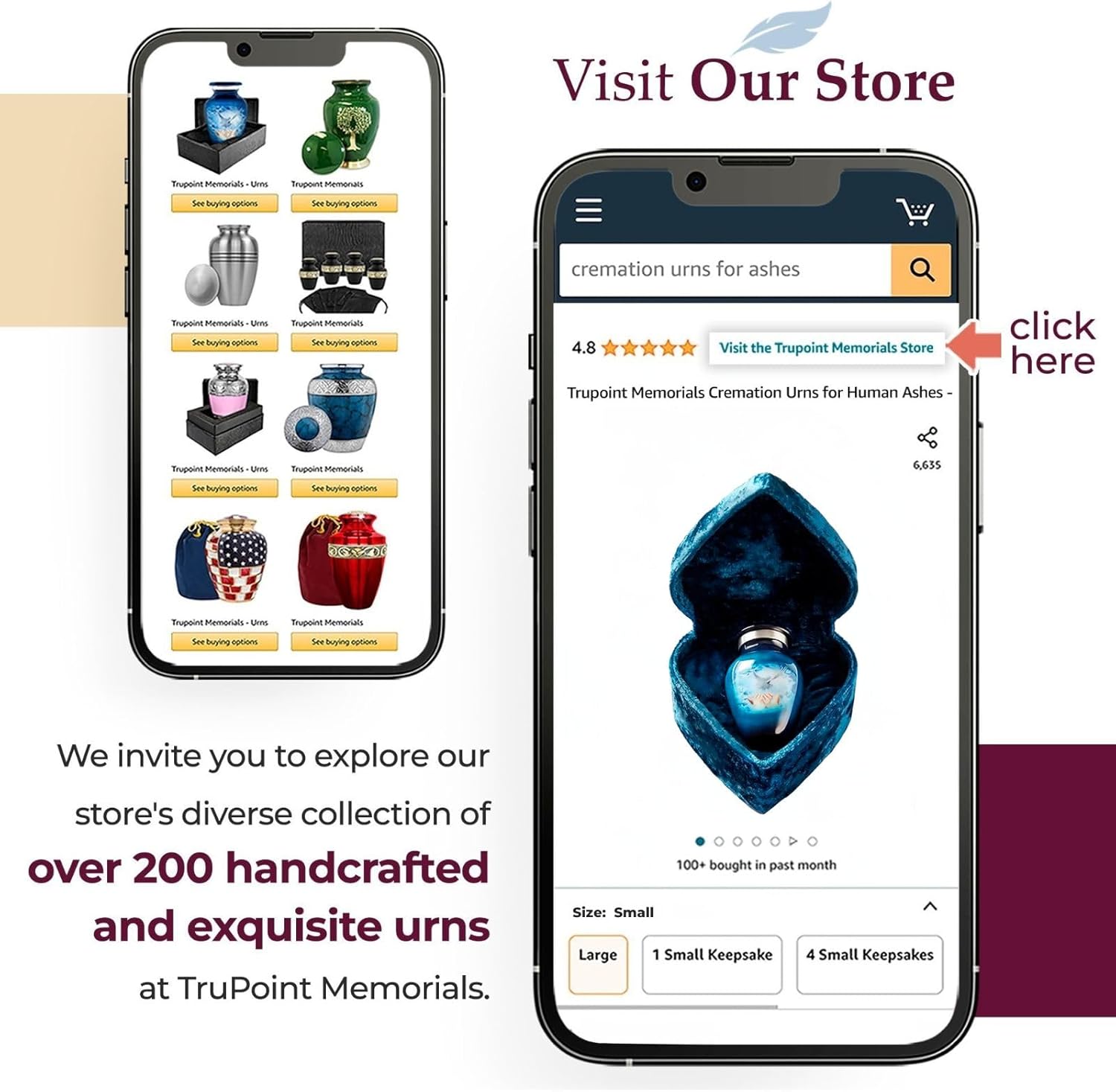Trupoint Memorials Small Blue Dove Urn with Velvet Heart Box