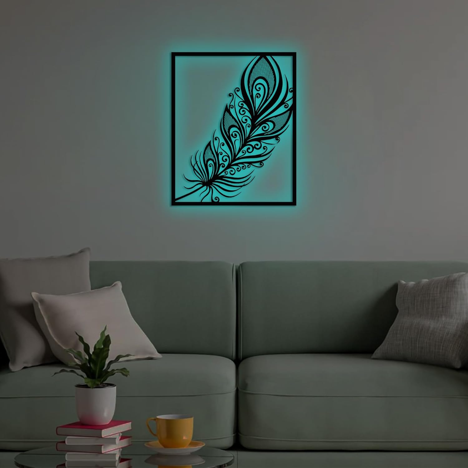 CNC Wood LED Feather Wall Art with RGB Control