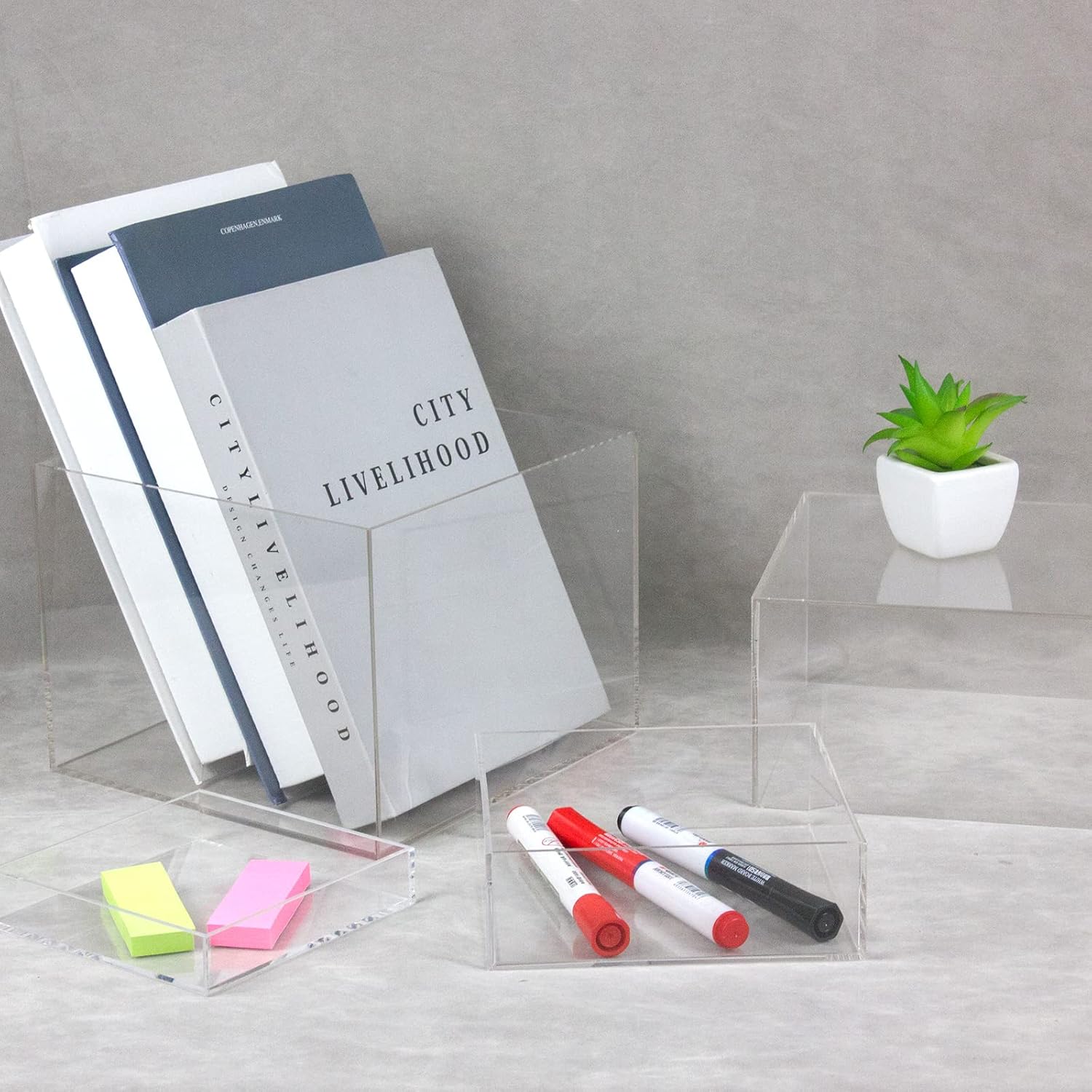 Clear Acrylic Cube Display Box 4 Pcs Risers Stands