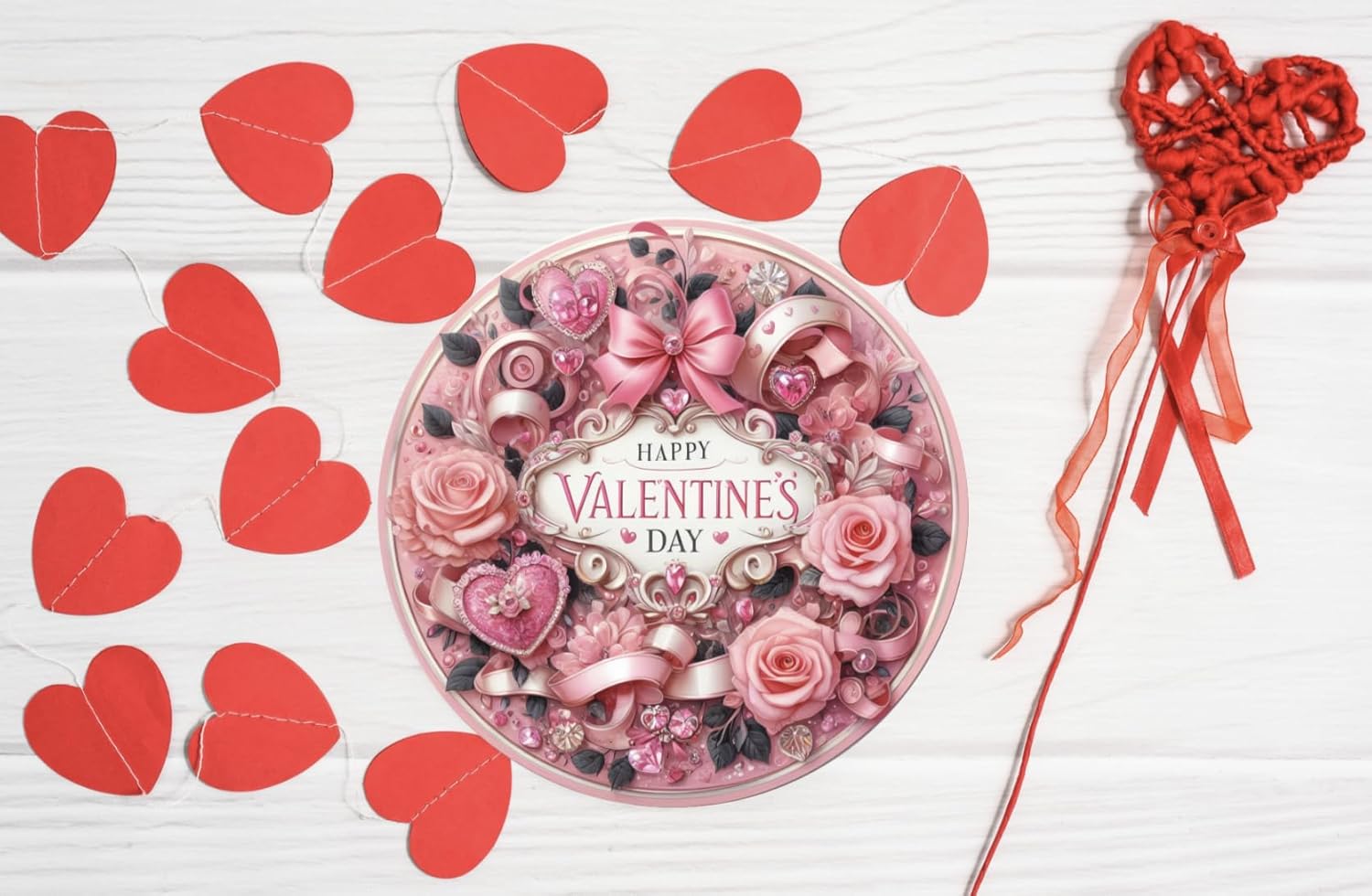 Victorian Valentines Day Pink Round Metal Wall Art Sign Door Hanger
