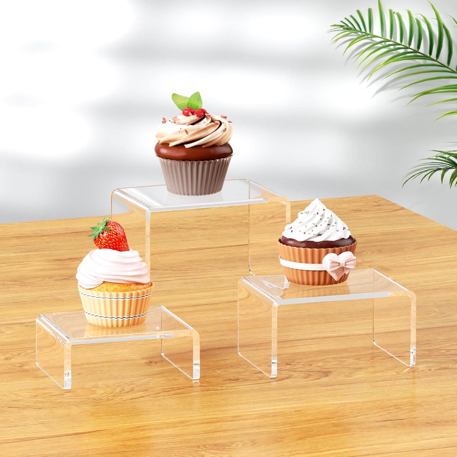 NIUBEE Acrylic Display Riser Stands 2 Sets 3 Steps