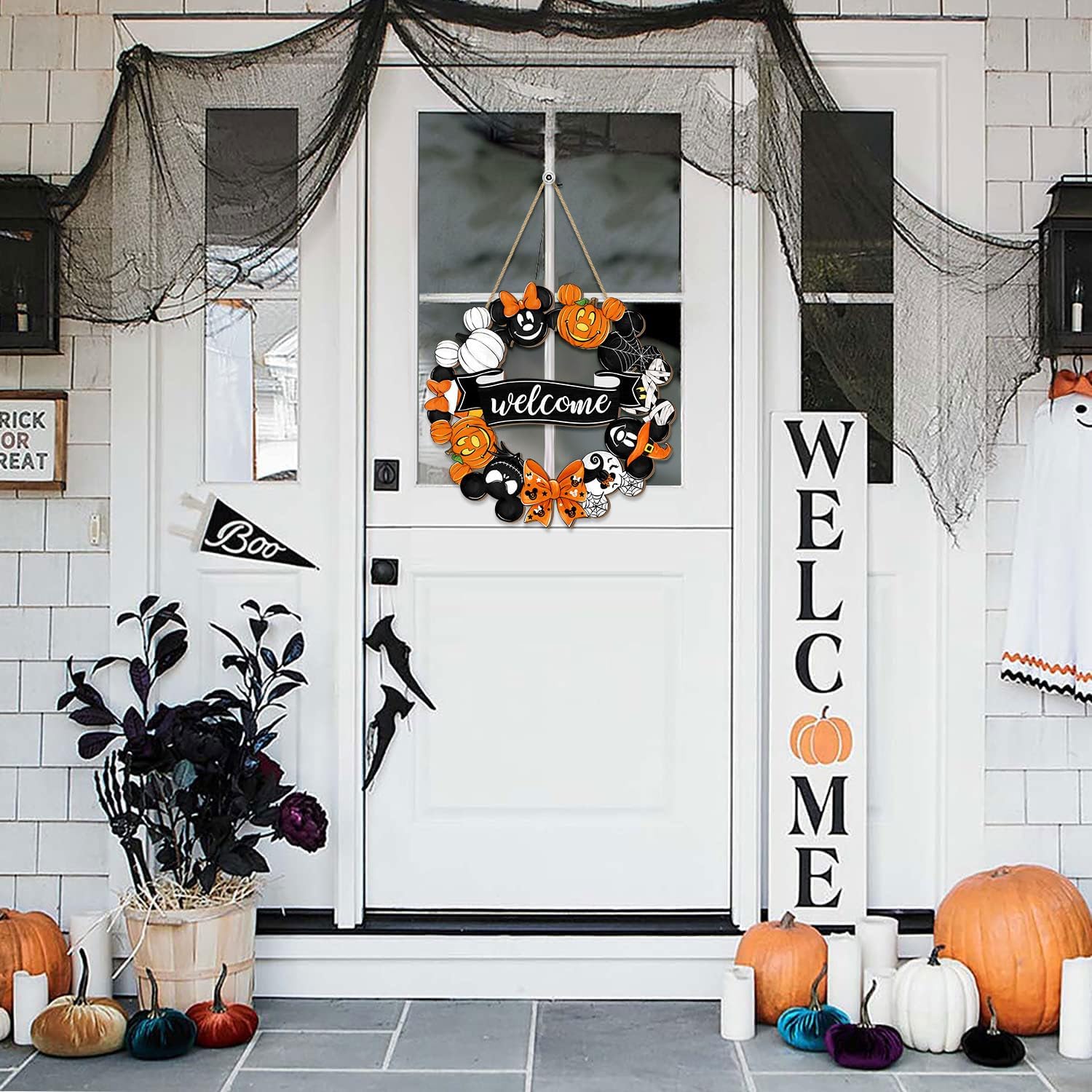 Cute Halloween Mouse Wreath Door Welcome Sign