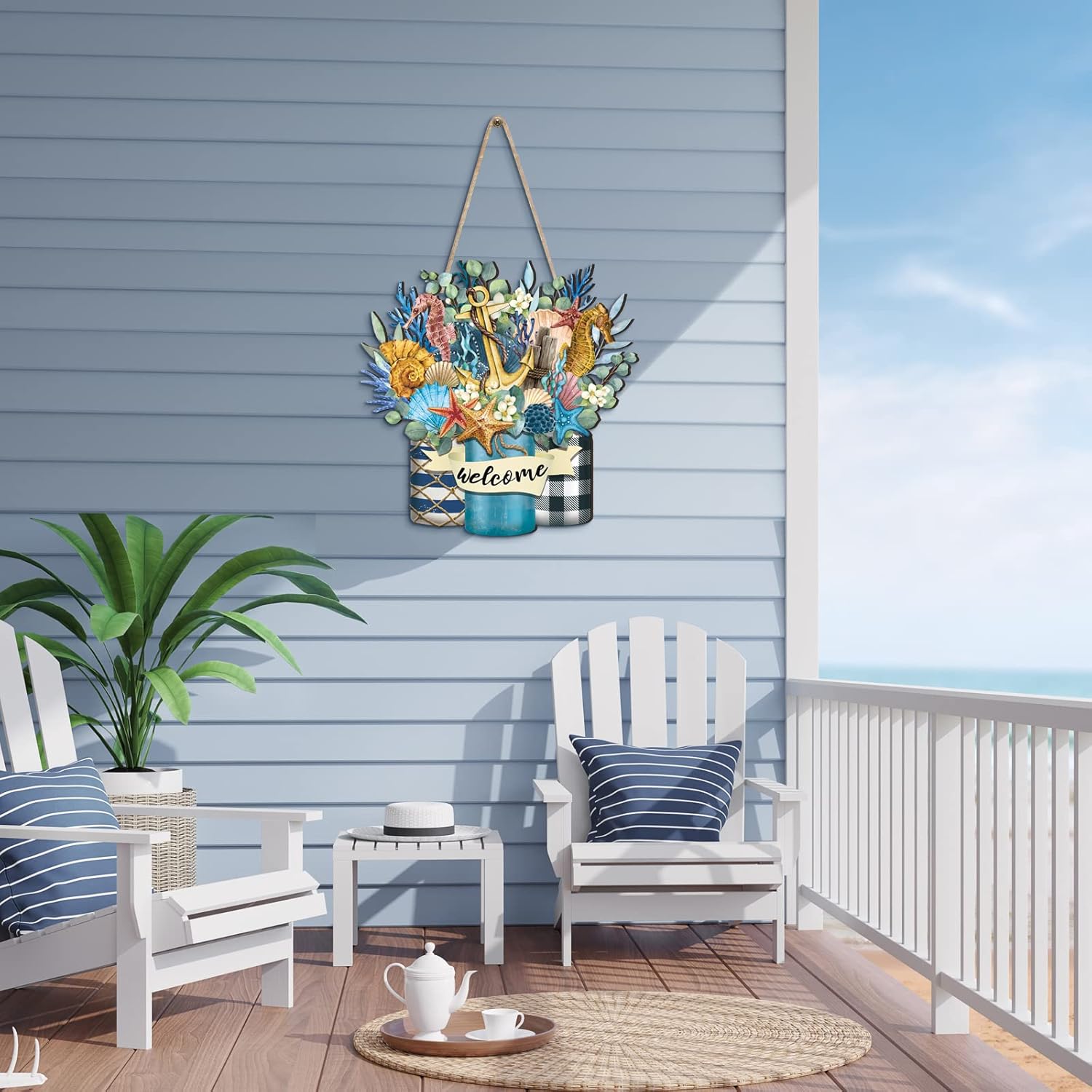 Shellwei 12 Inch Summer Welcome Door Sign