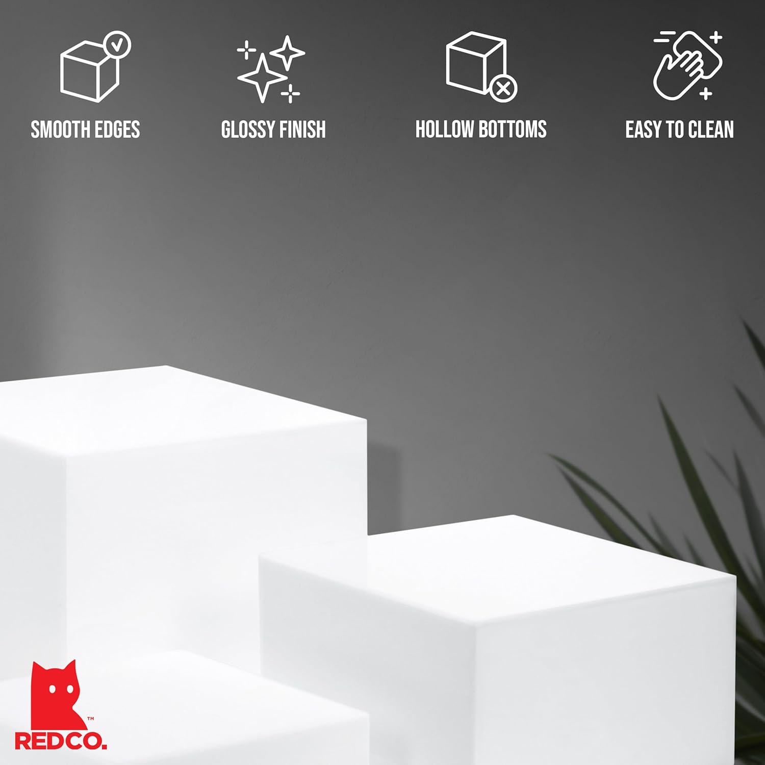 Red Co Set of 3 Glossy White Acrylic Cube Risers with Hollow Bottoms