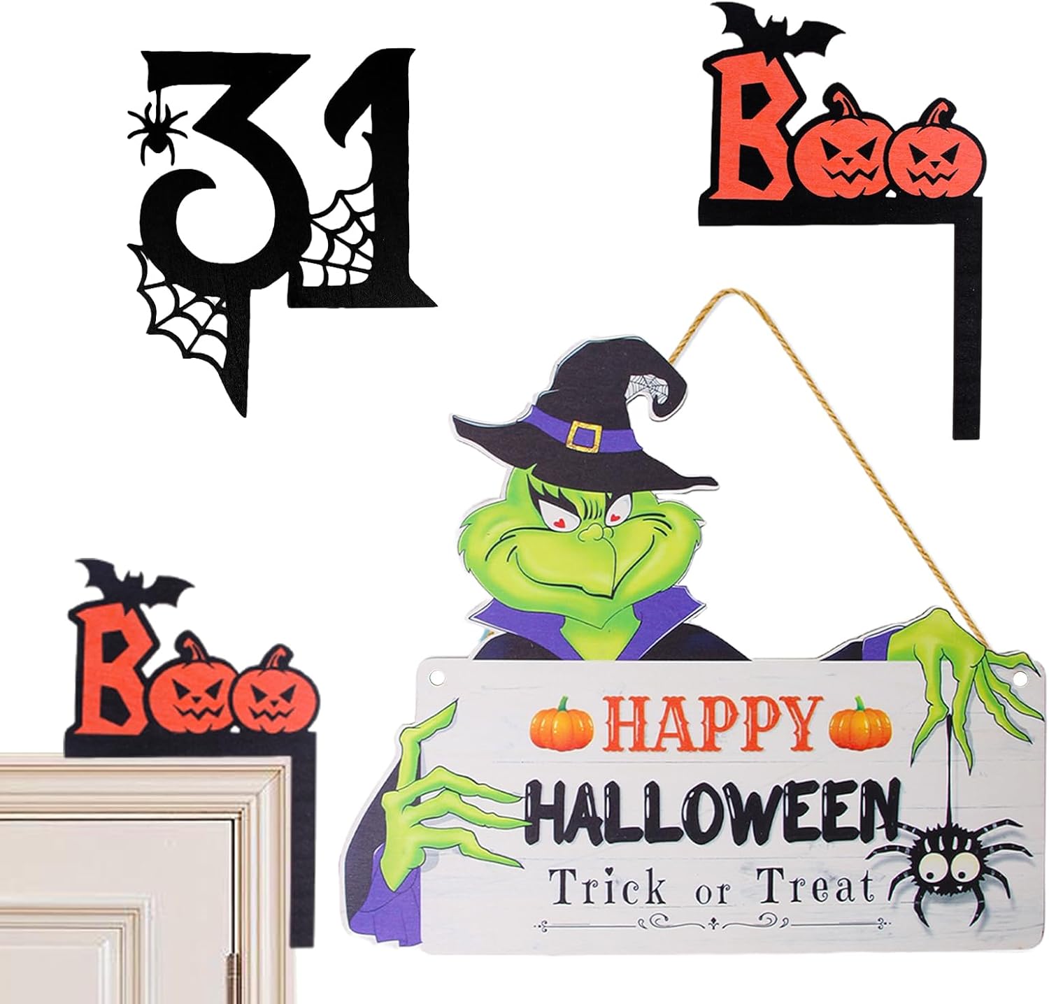 3PC Wooden Halloween Signs Front Door Wreath Decor