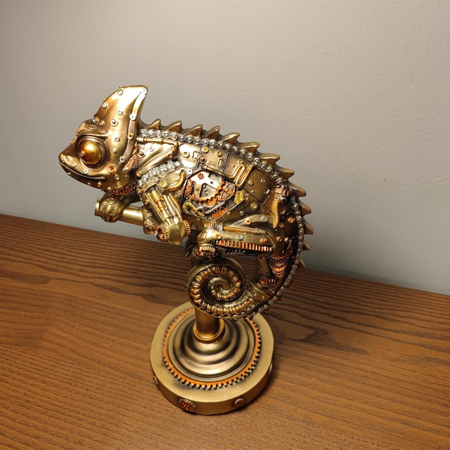 Steampunk Lizard Chameleon Statue Hand Painted Resin Collectible Figurine