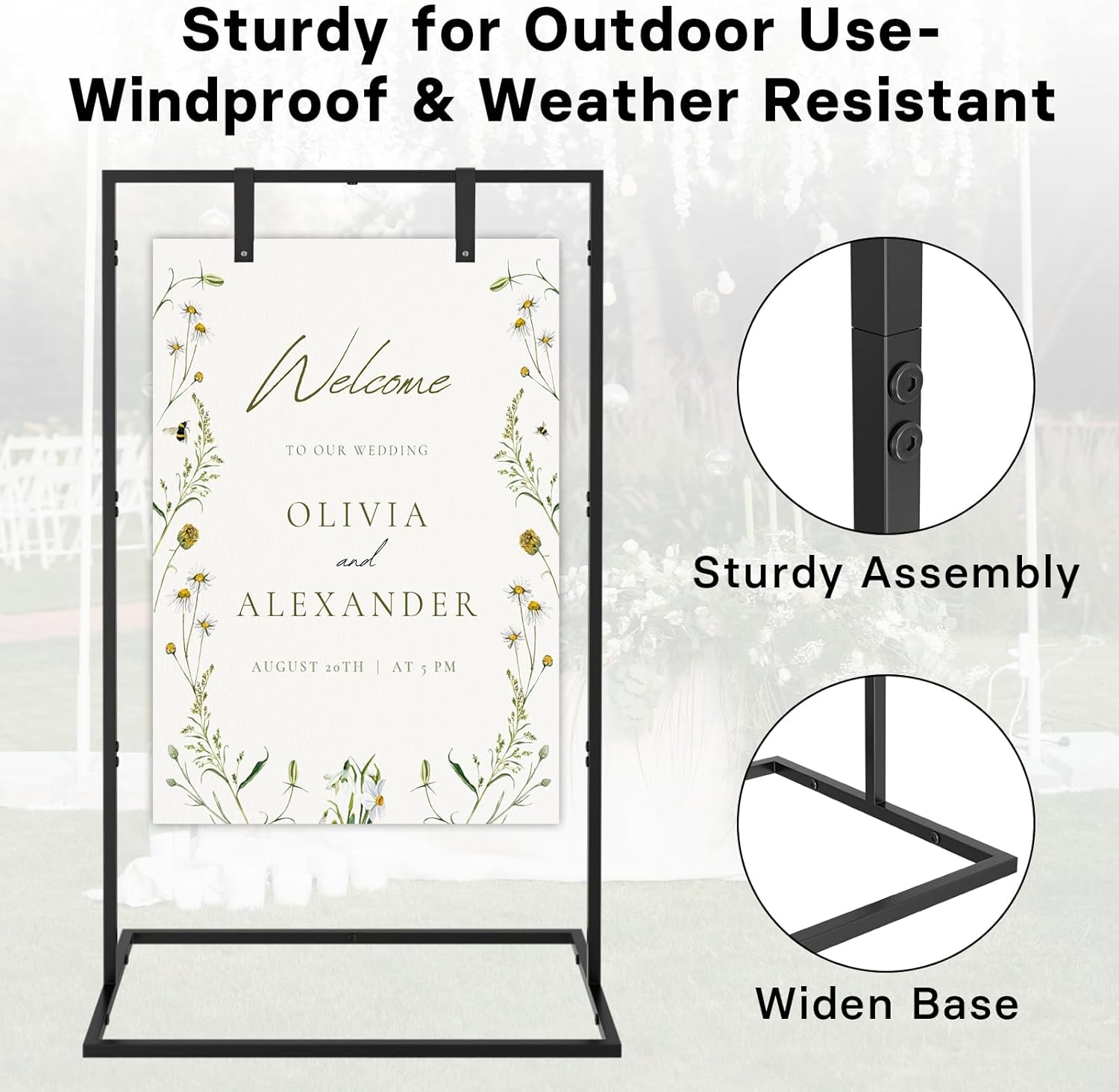 Wedding Welcome Sign Stand with Custom Design and Leather Straps