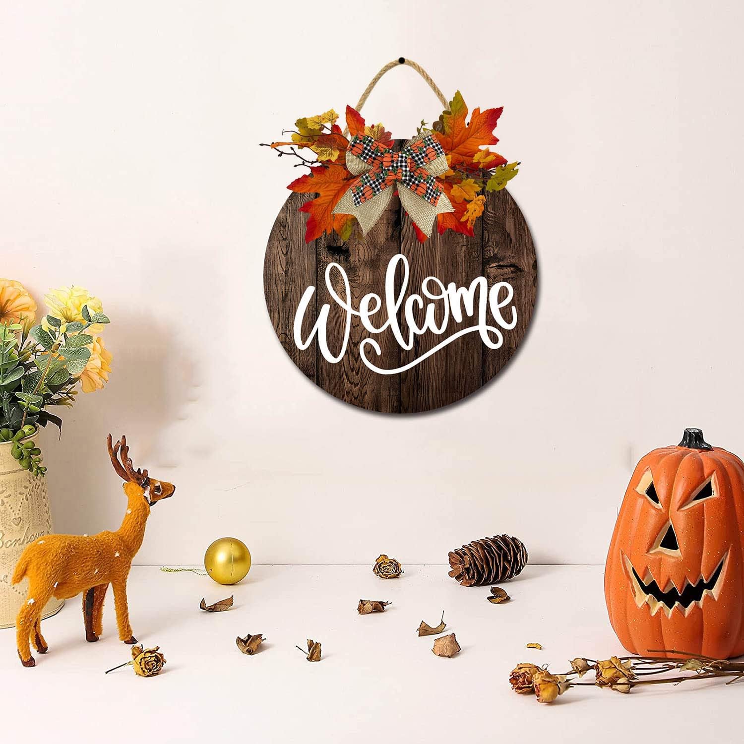 Rustic Wooden Fall Welcome Sign Halloween Decor