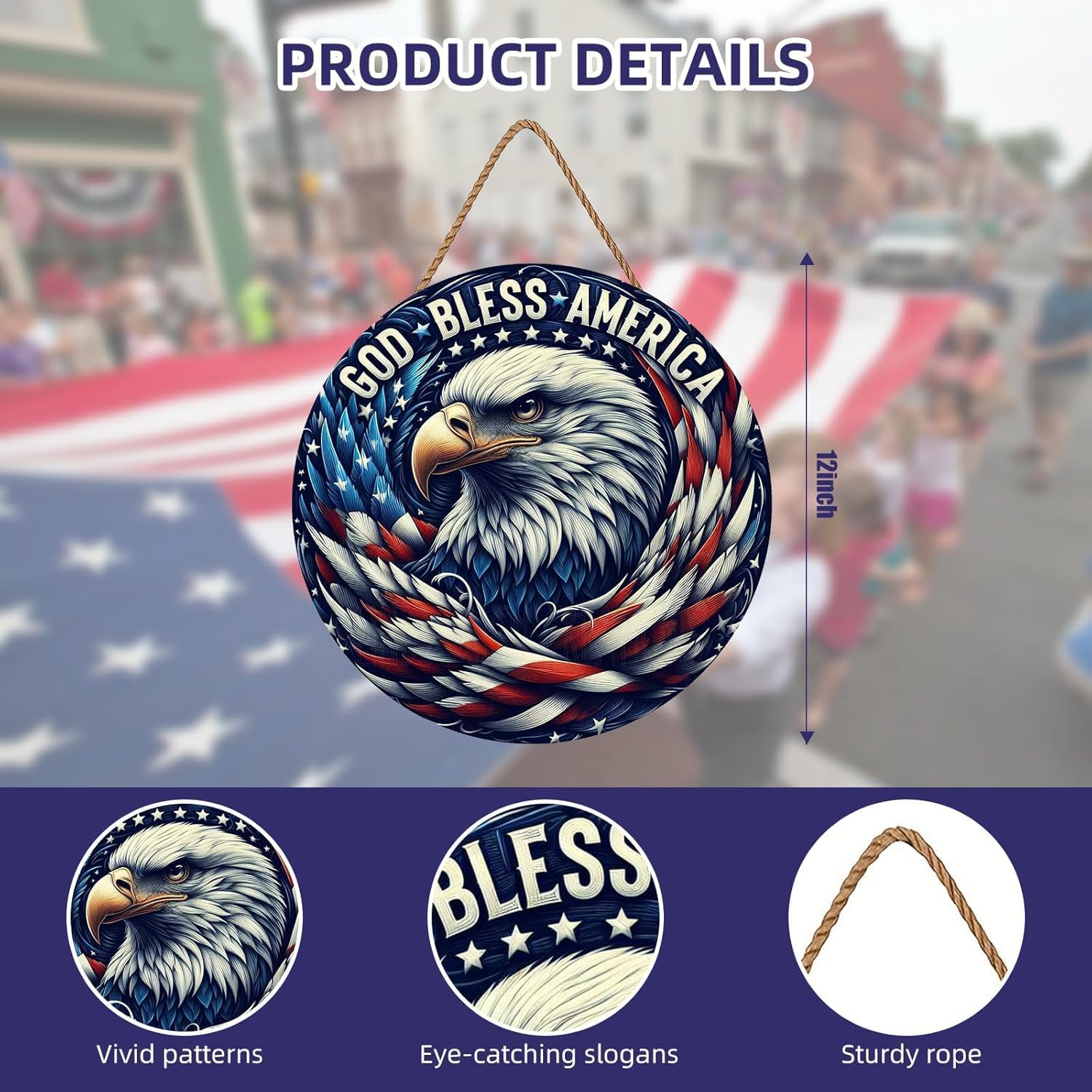 4th of July Patriotic Door Sign with Eagle and Flag Design