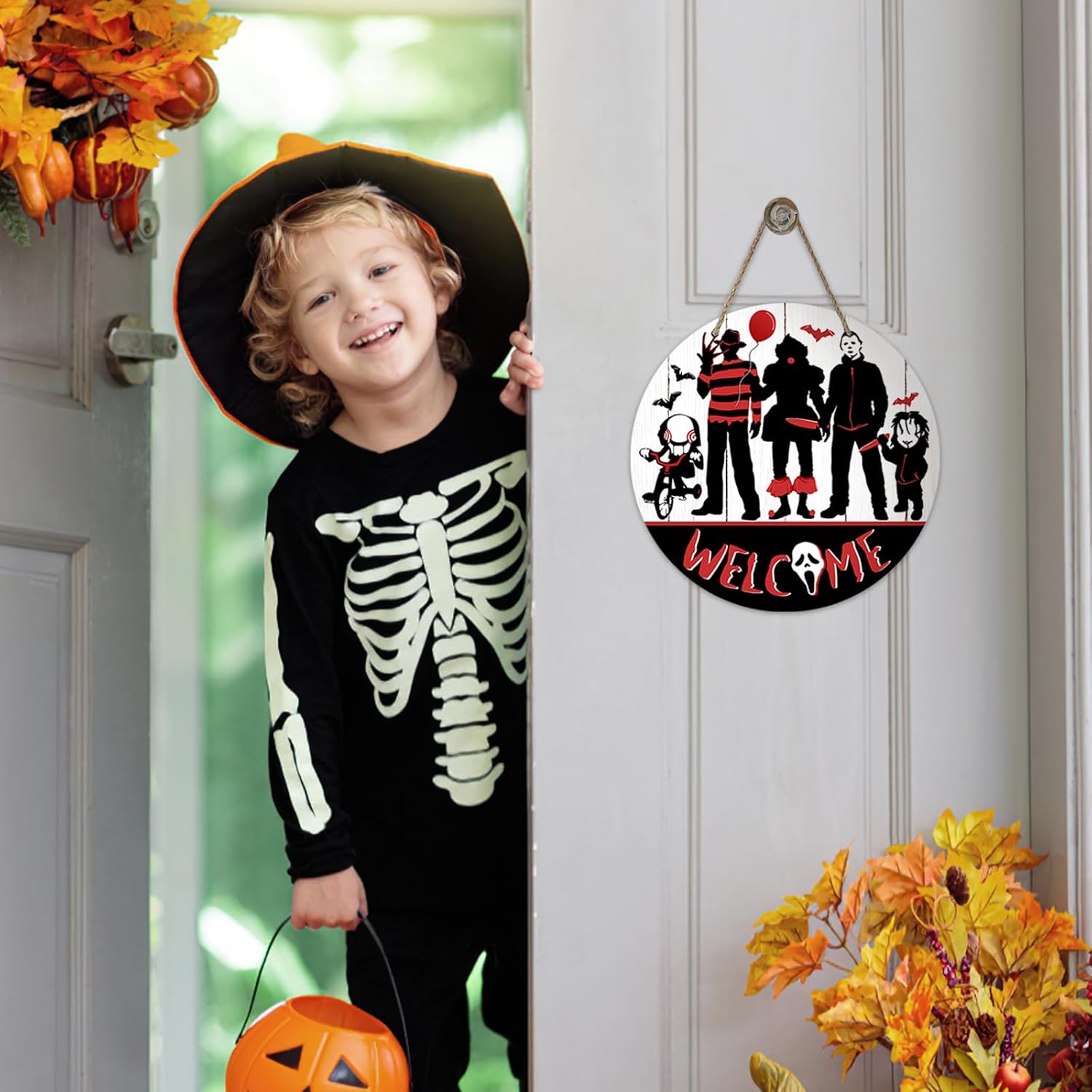 Welcome Halloween Horror Movie Characters Front Door Sign