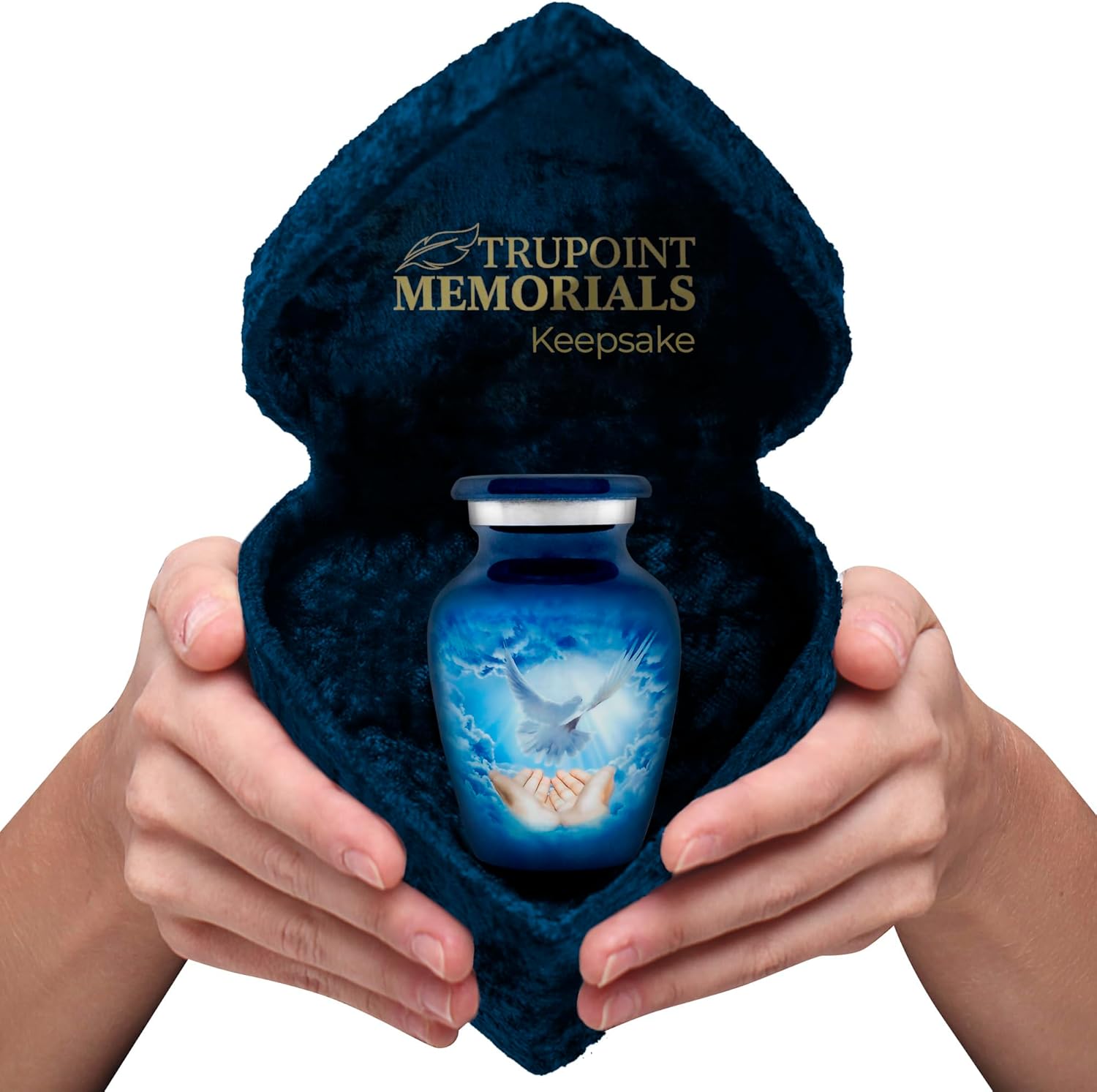 Trupoint Memorials Small Blue Dove Urn with Velvet Heart Box