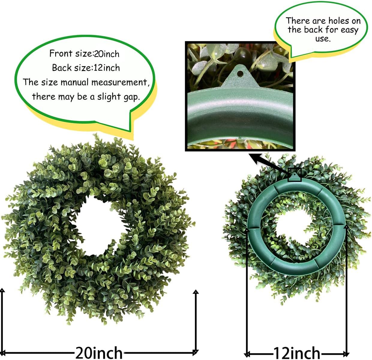 20 Inch Artificial Eucalyptus Wreath for Front Door