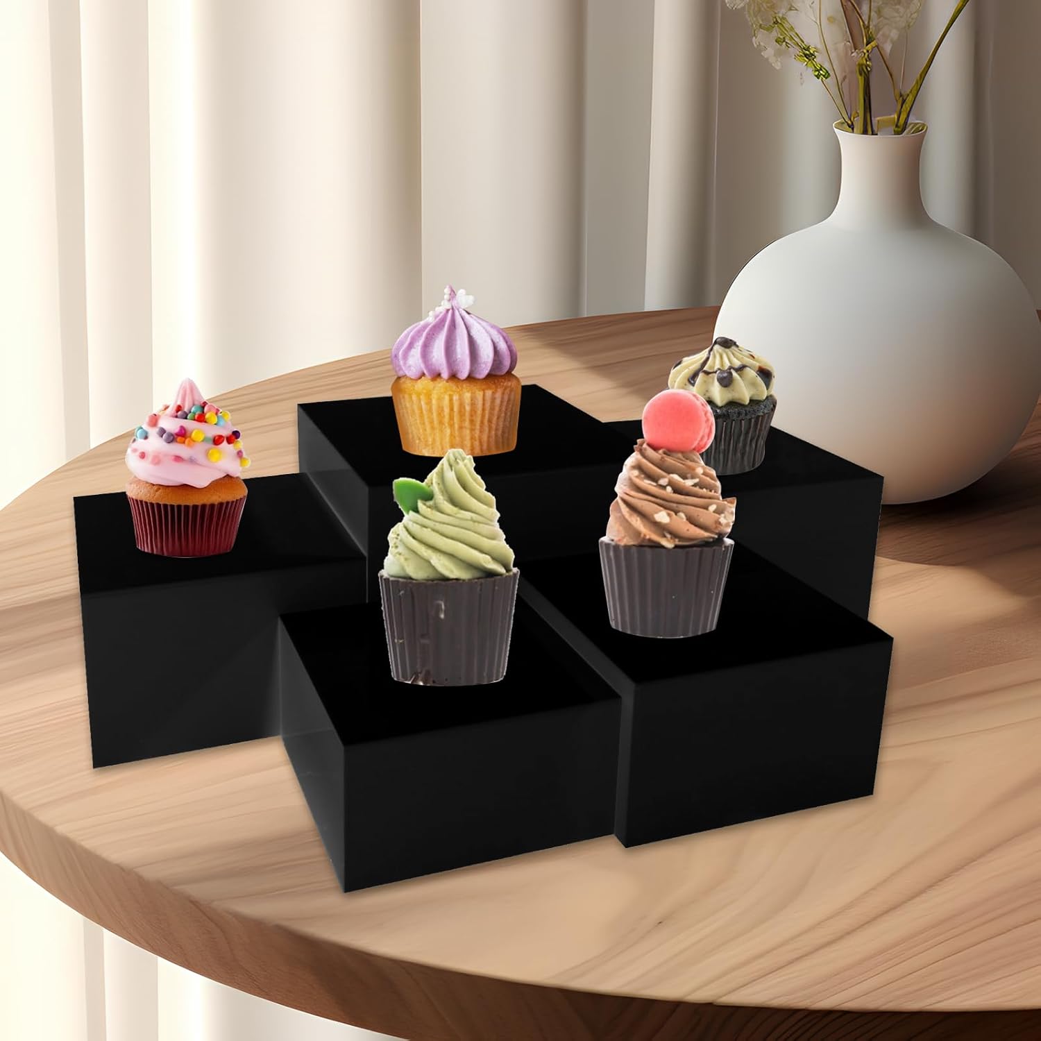 8 Pack Black Acrylic Risers for Display