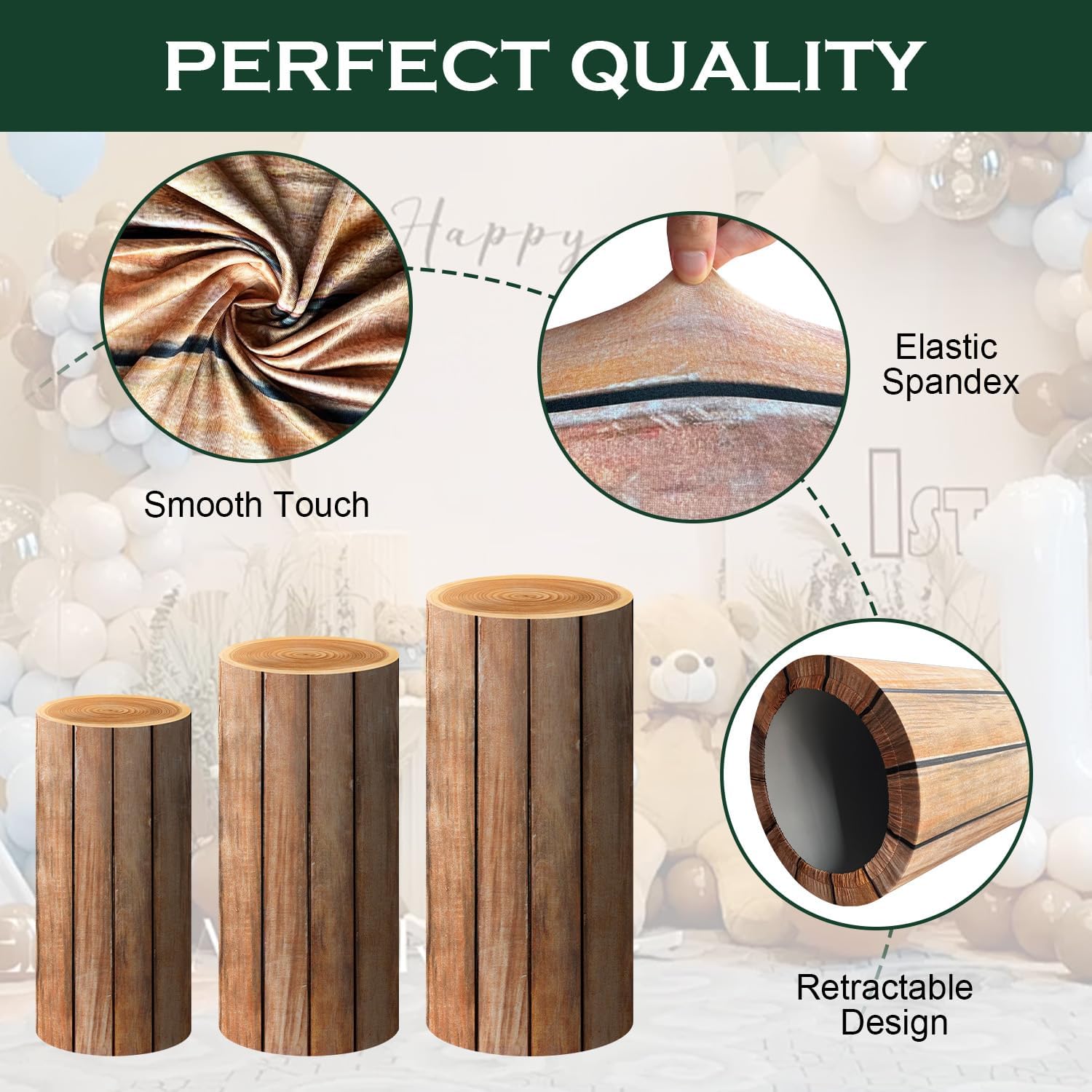 SaitiMade Set of 3 Wood Cylinder Stand Covers