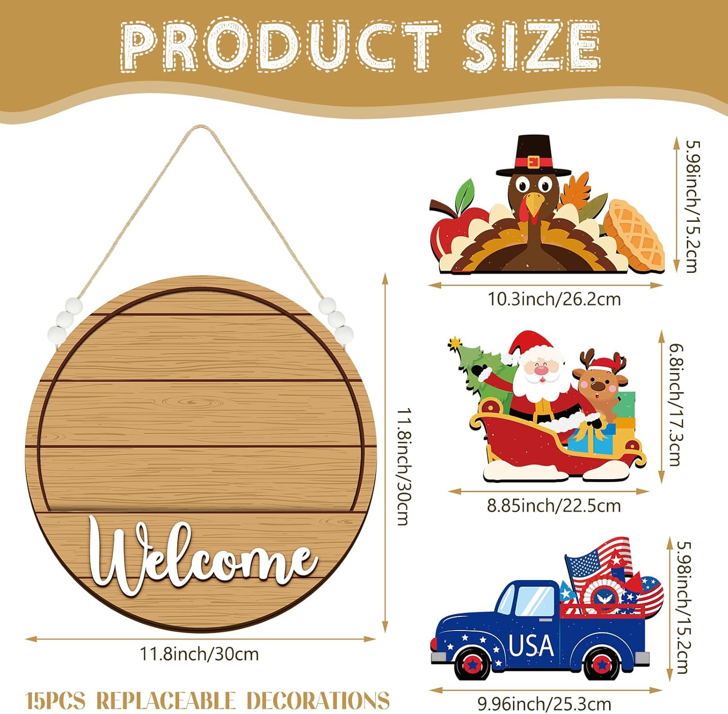 Sintuff Seasonal Welcome Sign with Interchangeable Decorations