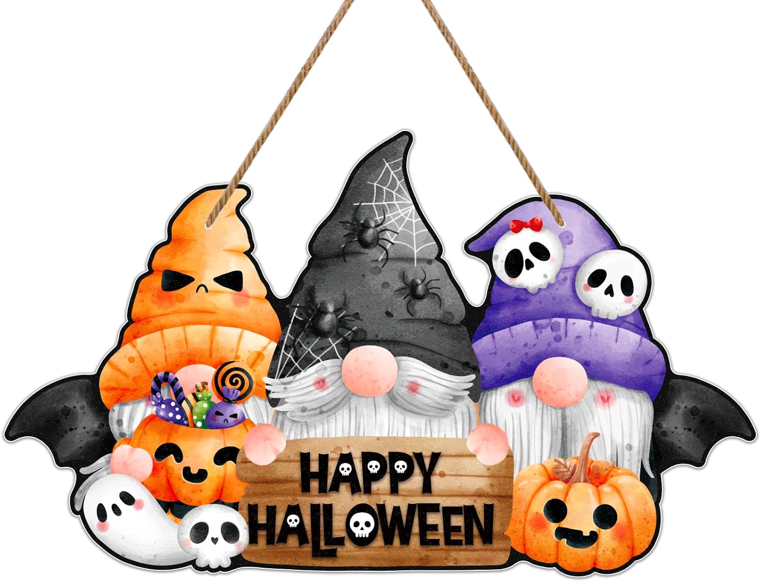 Happy Halloween Gnome Wreath Door Sign