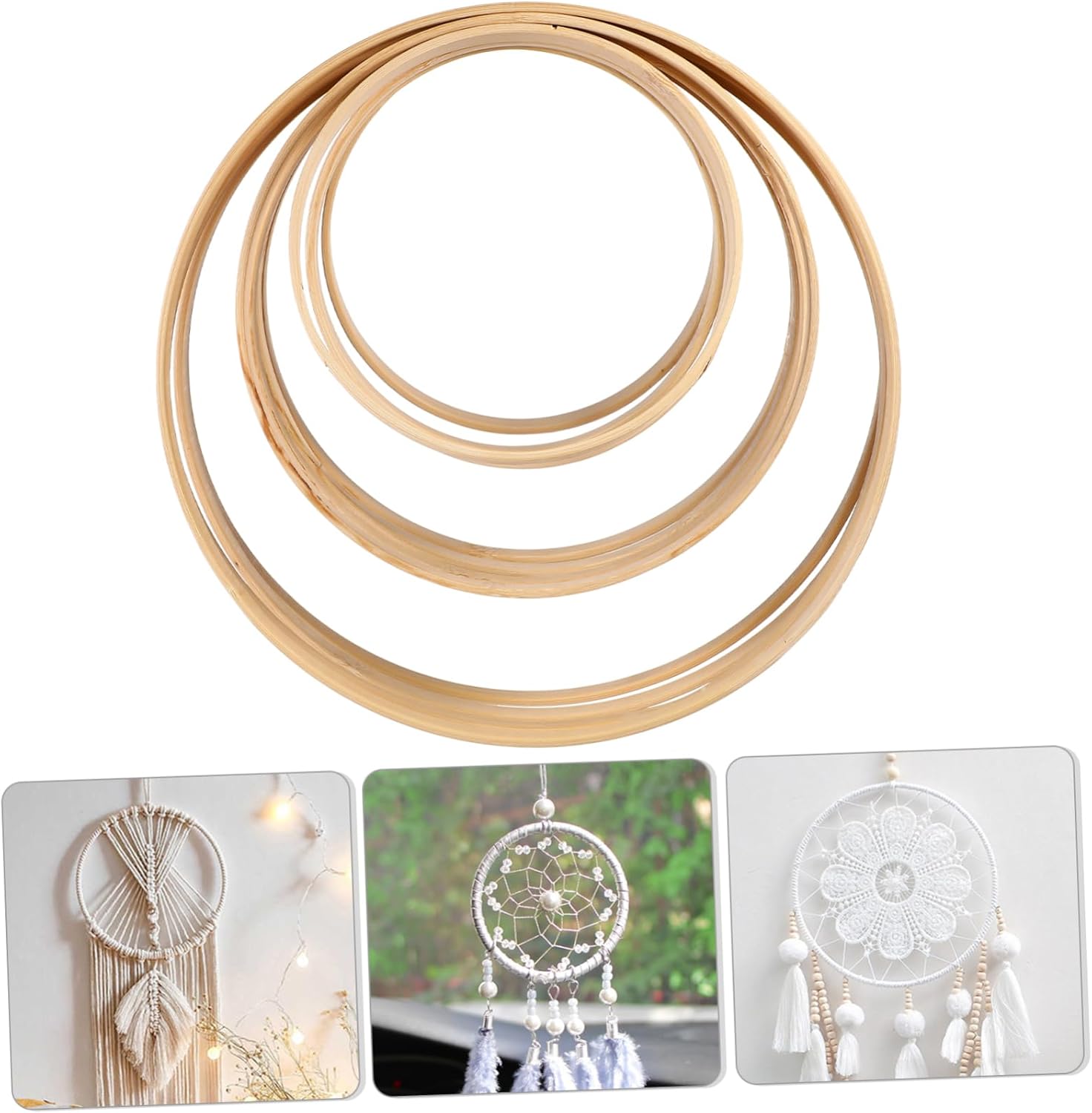 IMIKEYA Bamboo Dream Catcher Hoops 12 Craft Rings Wall Decor