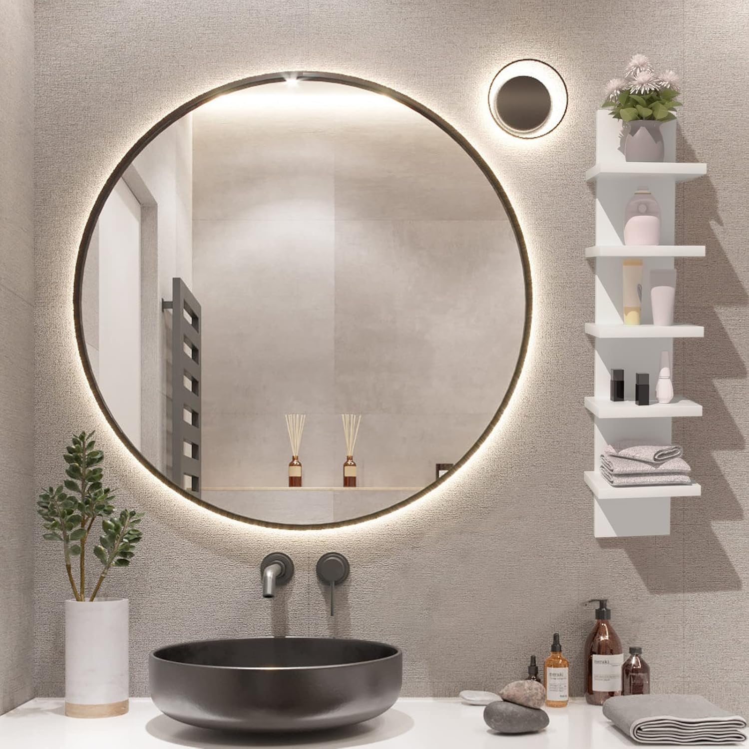 5 Tier Wall Shelf Unit White Vertical Floating Shelf 55