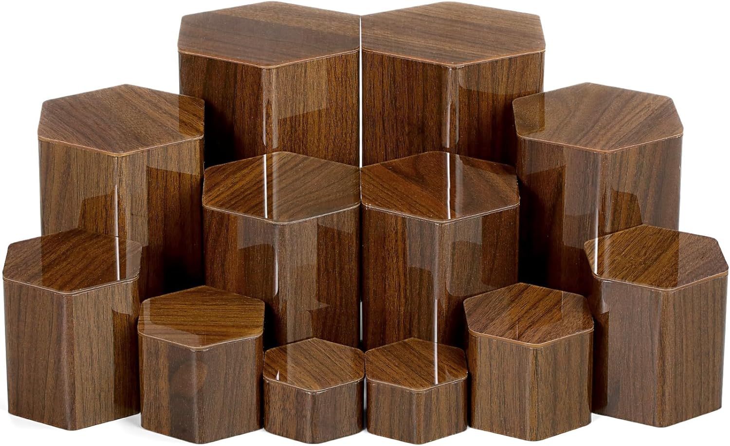 Jetec 12 Pcs Acrylic Hexagonal Jewelry Display Risers Brown