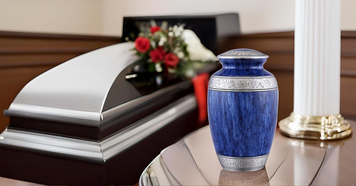 Elegant Blue Cremation Urn for Adult Ashes