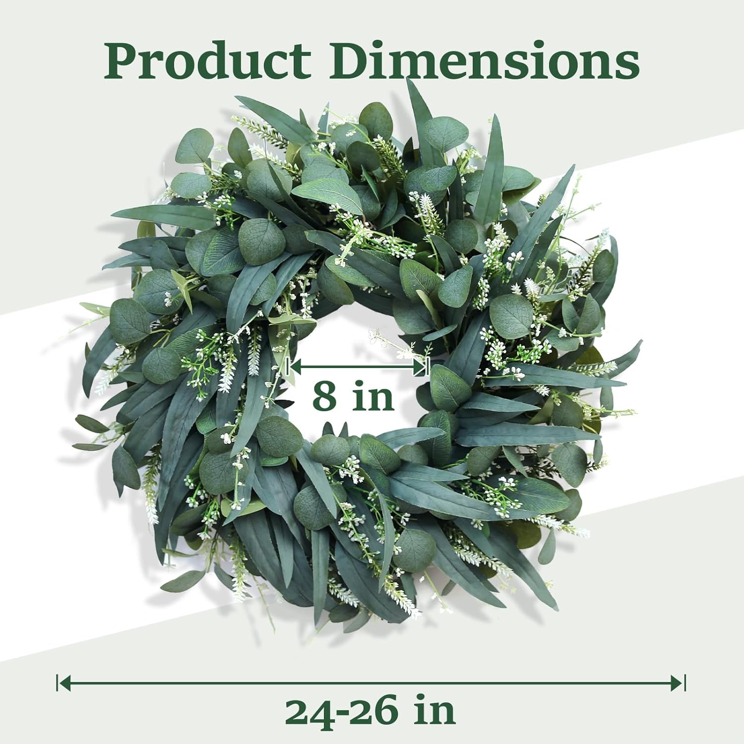 24-26 Inch Eucalyptus Wreath for Front Door and Wall