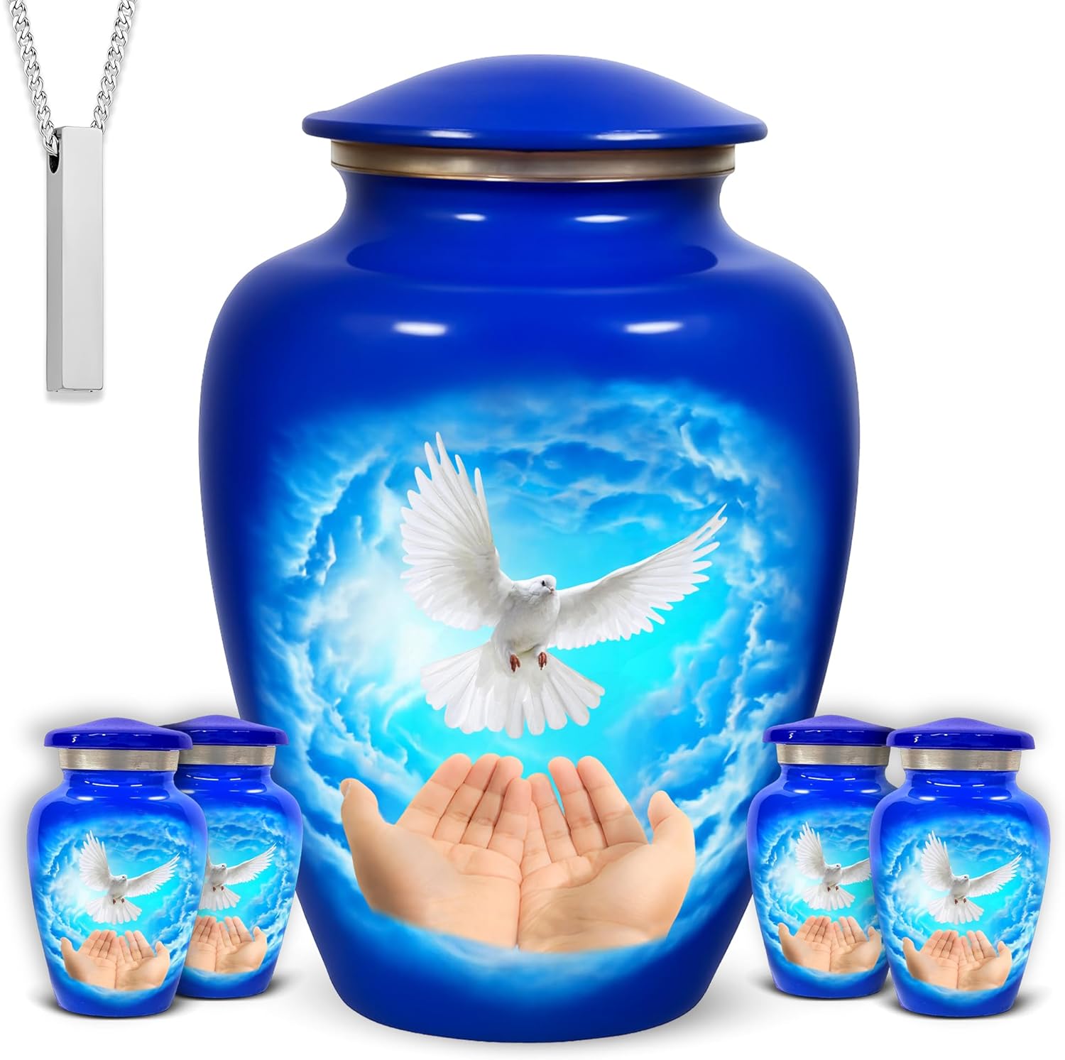 Eternal Love Dove Cremation Urn Set of 6 with Large Urn and Necklace