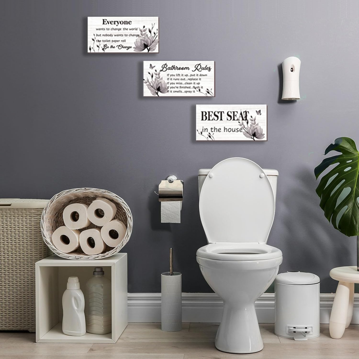 DONFENTHY 3 Pcs Black Wall Art - Rustic Farmhouse Bathroom Rules Signs