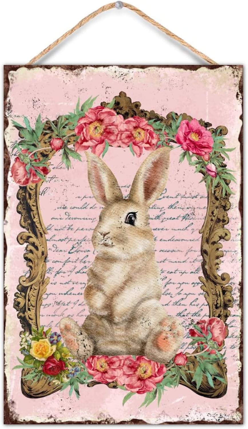 Easter Bunny Rabbit Welcome Door Sign Decor