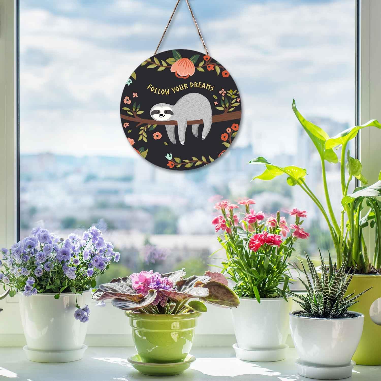 Sloth Wreath Door Hanger for Front Entrance Welcome Sign