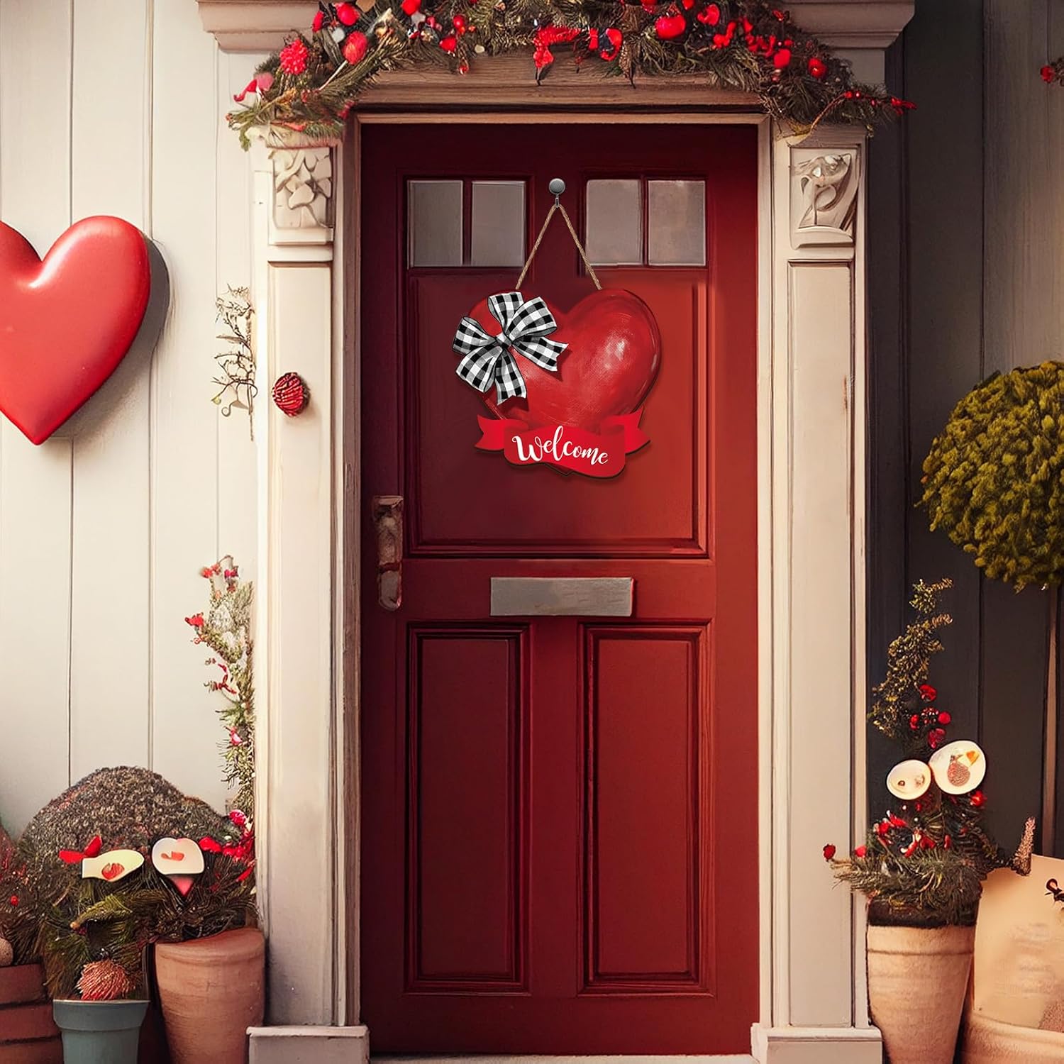 Marsui Red Heart Door Wreath Valentine Decoration