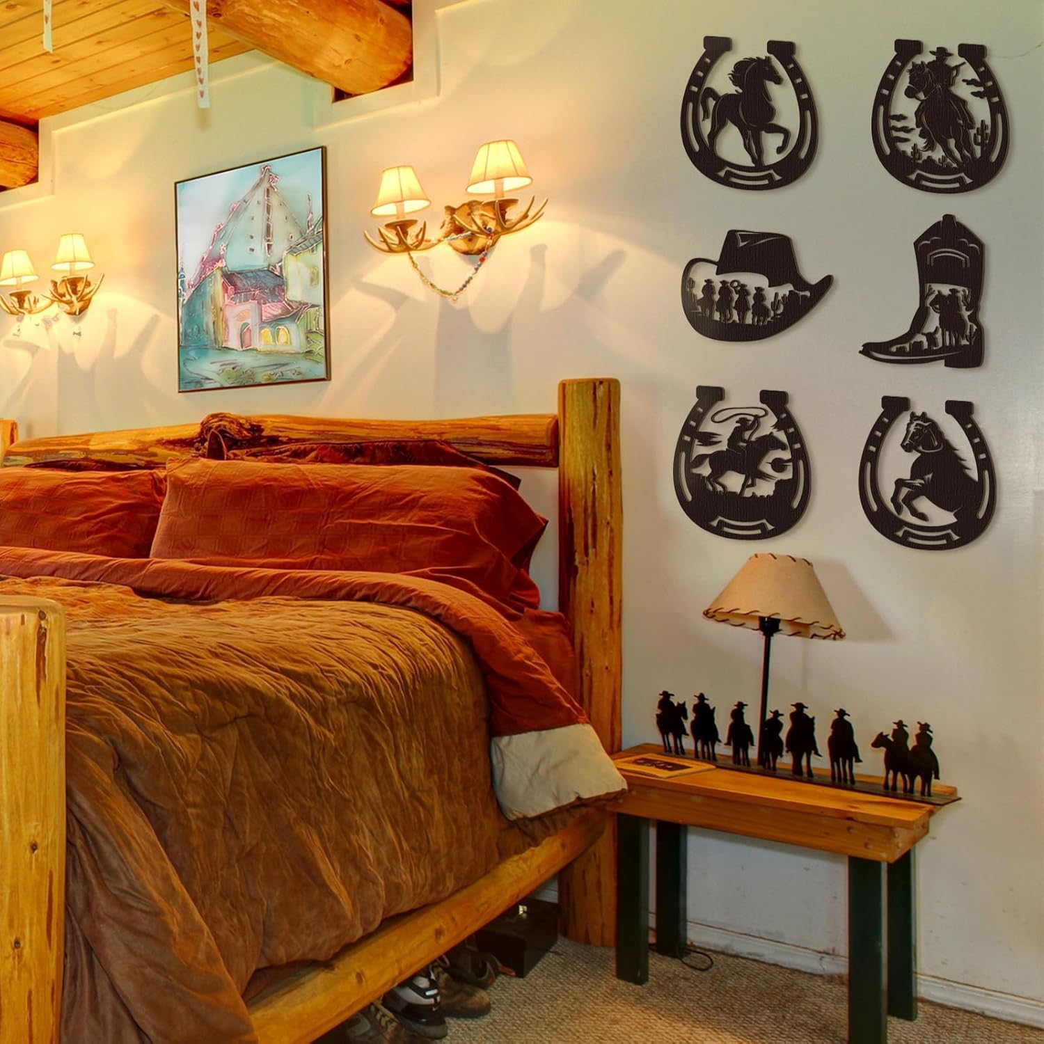 Therwen 6 Pcs Western Wall Decor Wood Art Set