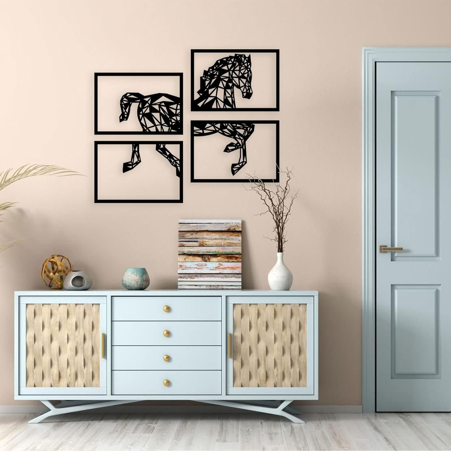 Peak Metal Wall Art 4 Panels Black