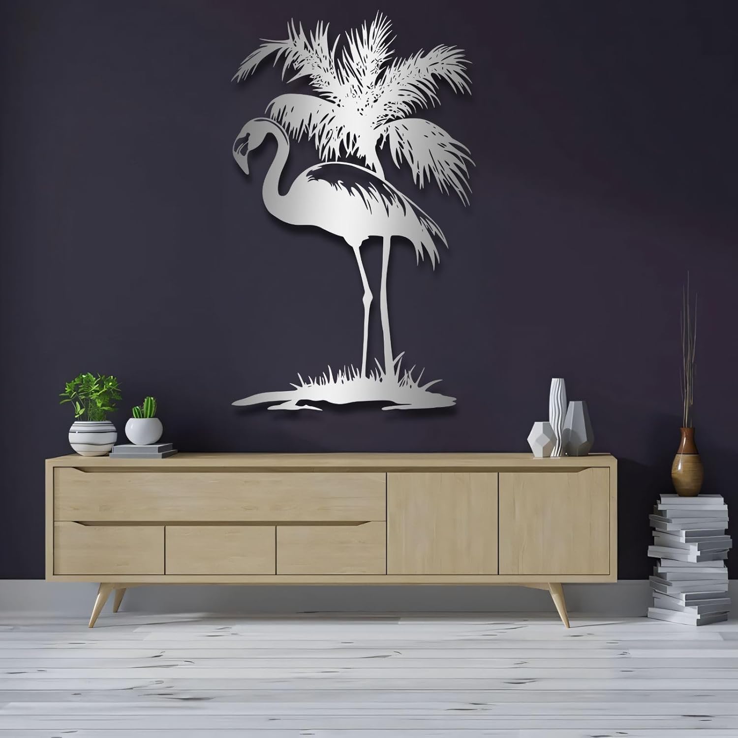 KingGenius Flamingo Wall Sculpture Silver 18x30 Inch