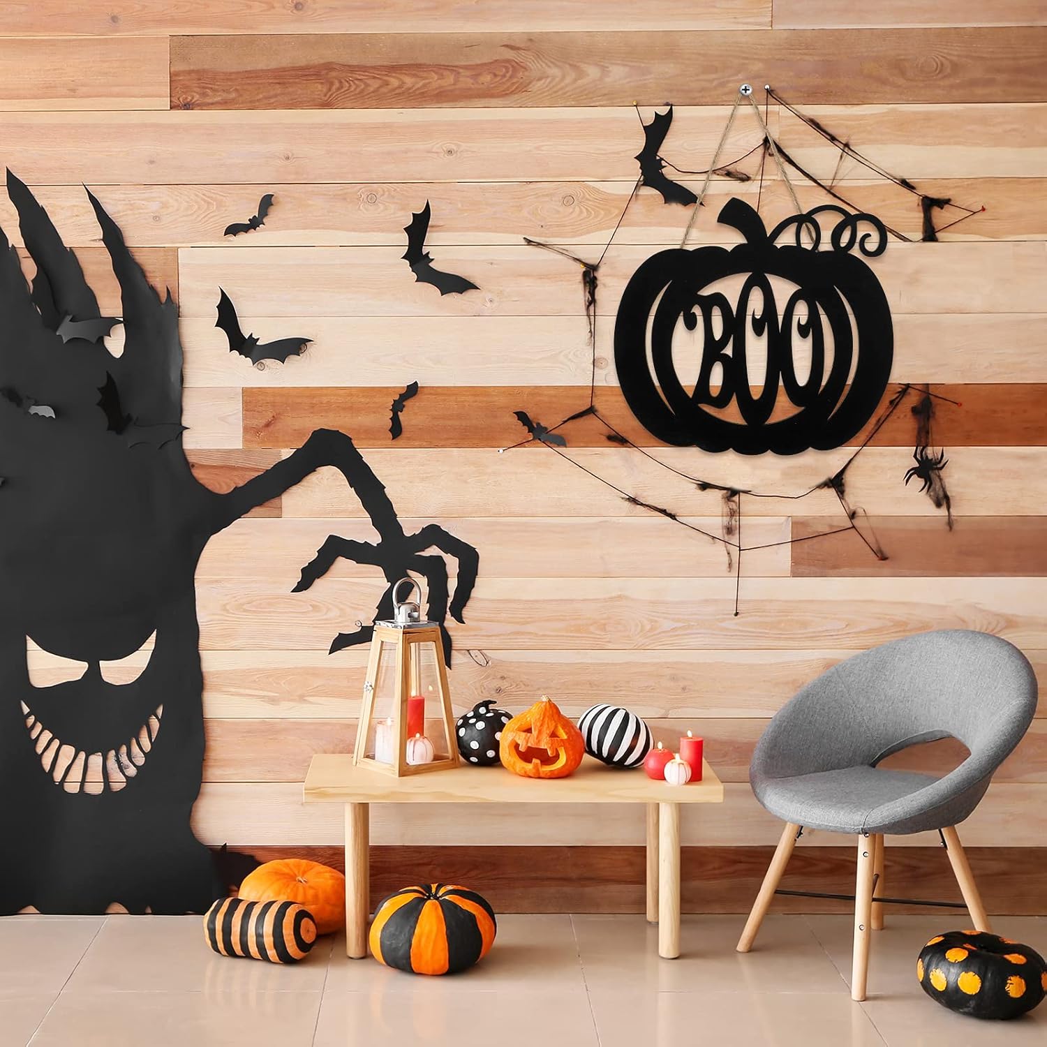 Jetec Halloween Door Hanger Black Boo Wood Sign
