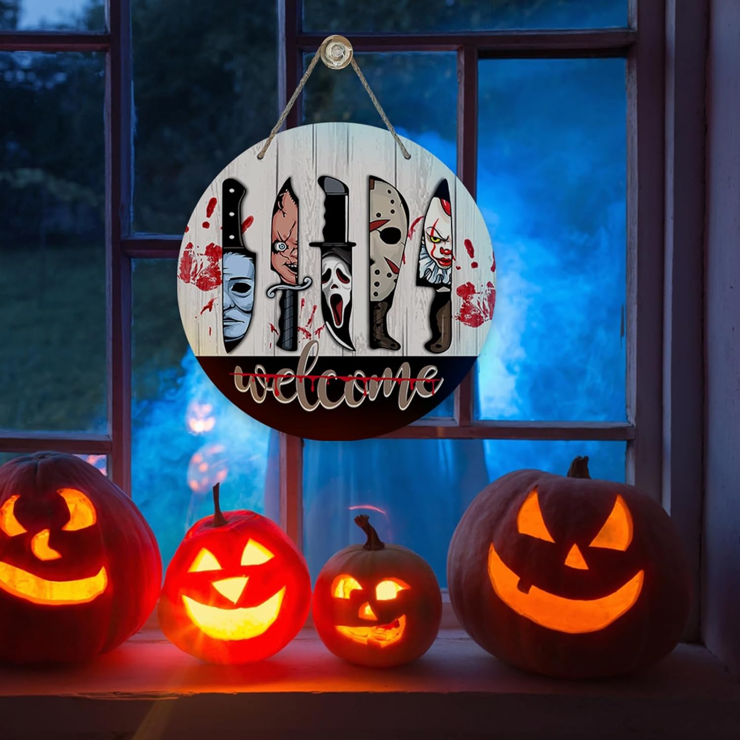 Welcome Halloween Knife Front Door Sign