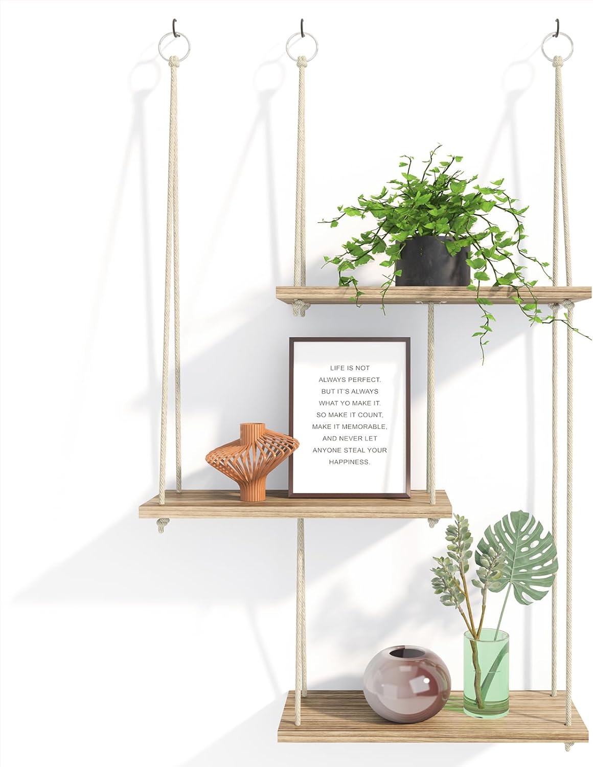 Fixwal 3 Tier Floating Wall Shelf Rustic Brown