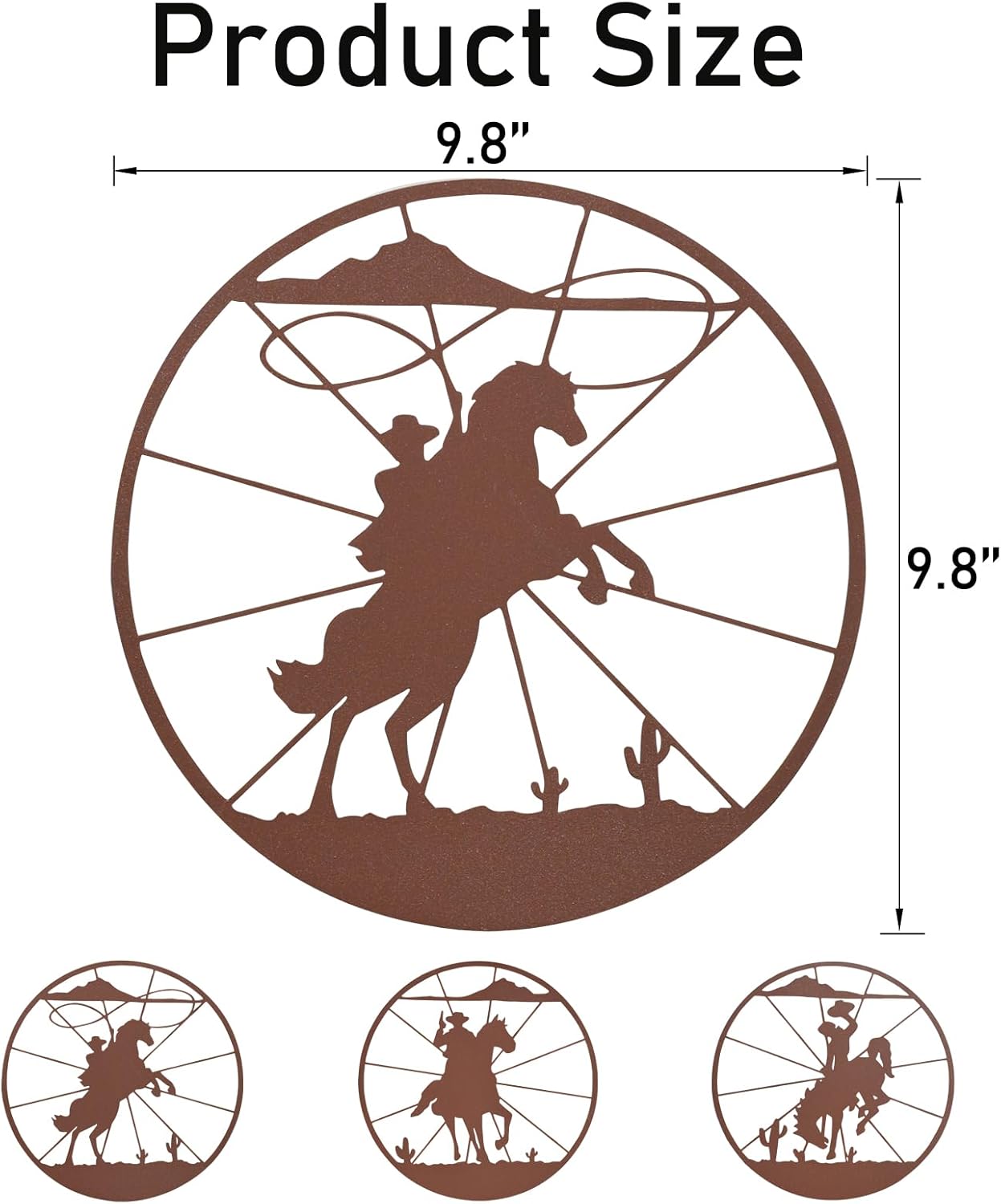 QZGXDECO 98 Inch Western Cowboy Wall Art Decor 3PCS Rust