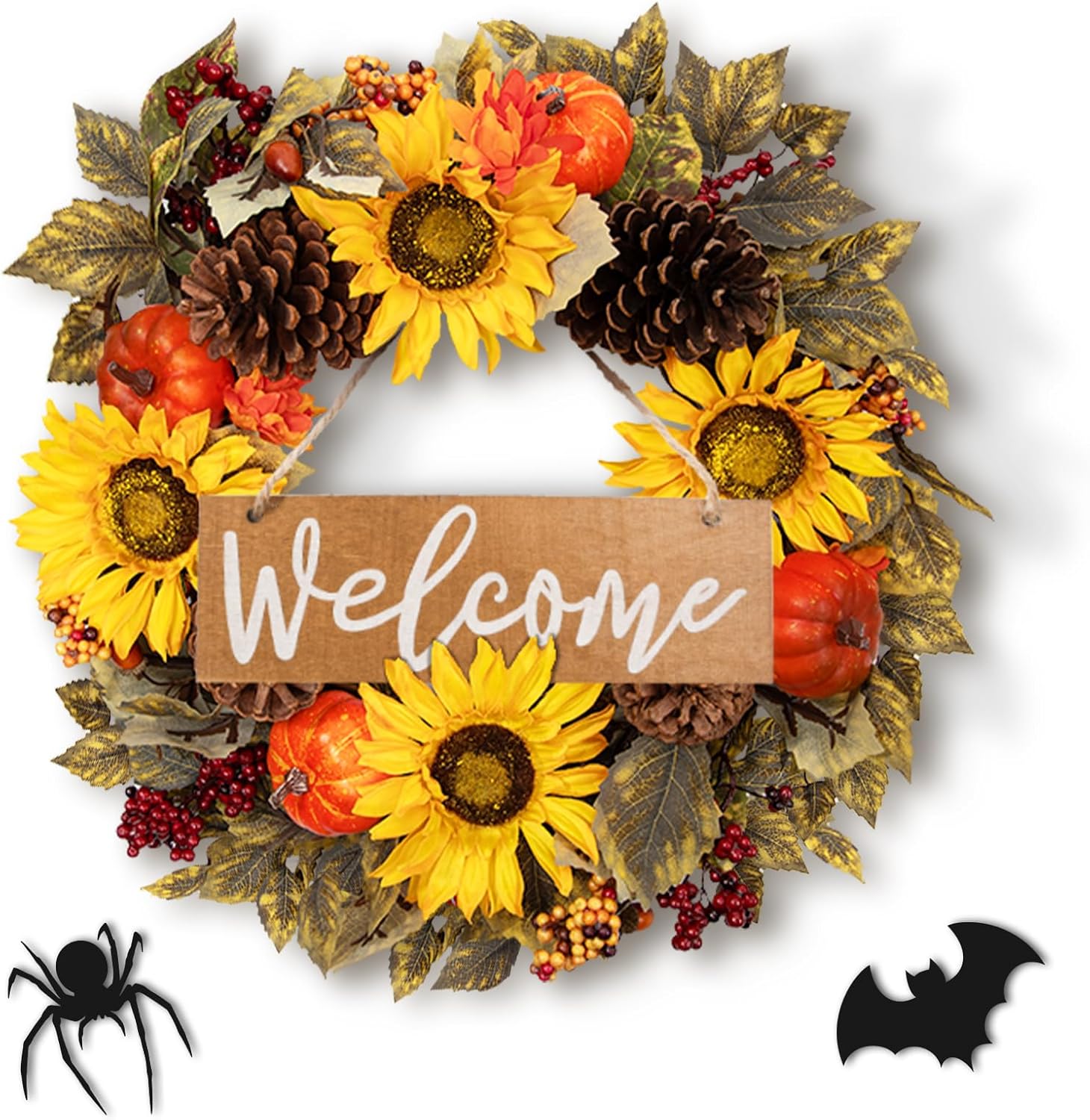 20 Inch Fall Wreath with Welcome Sign Decor