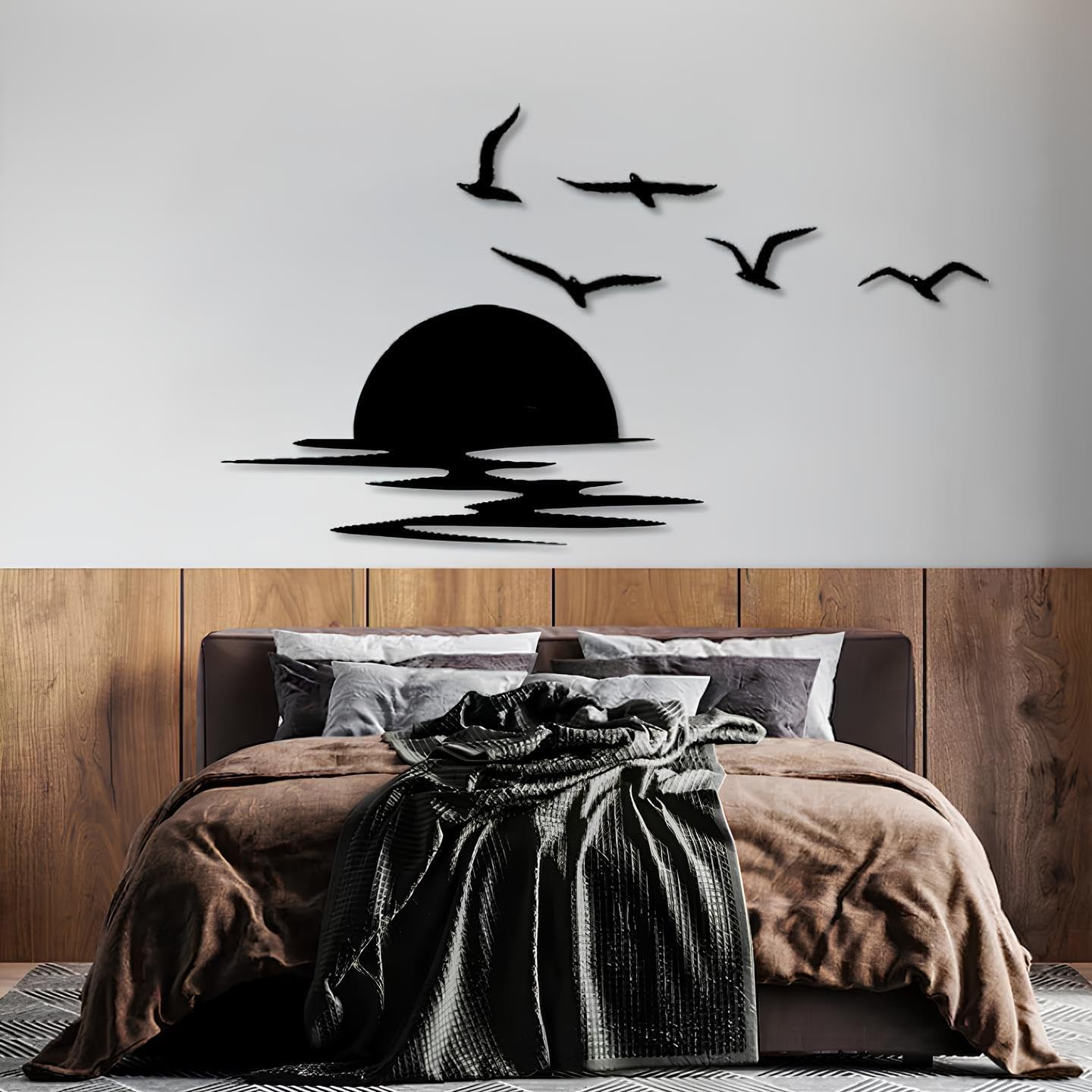 Sunset Scene Metal Wall Art Birds Landscape Decor