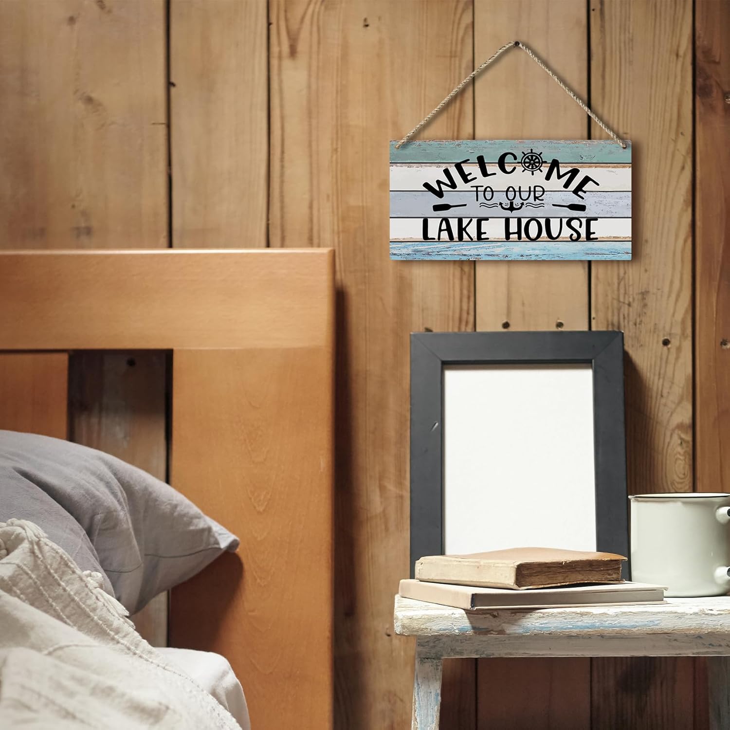 Welcome to Our Lake House Farmhouse Printed Wood Plaque Sign Wall Hanging
