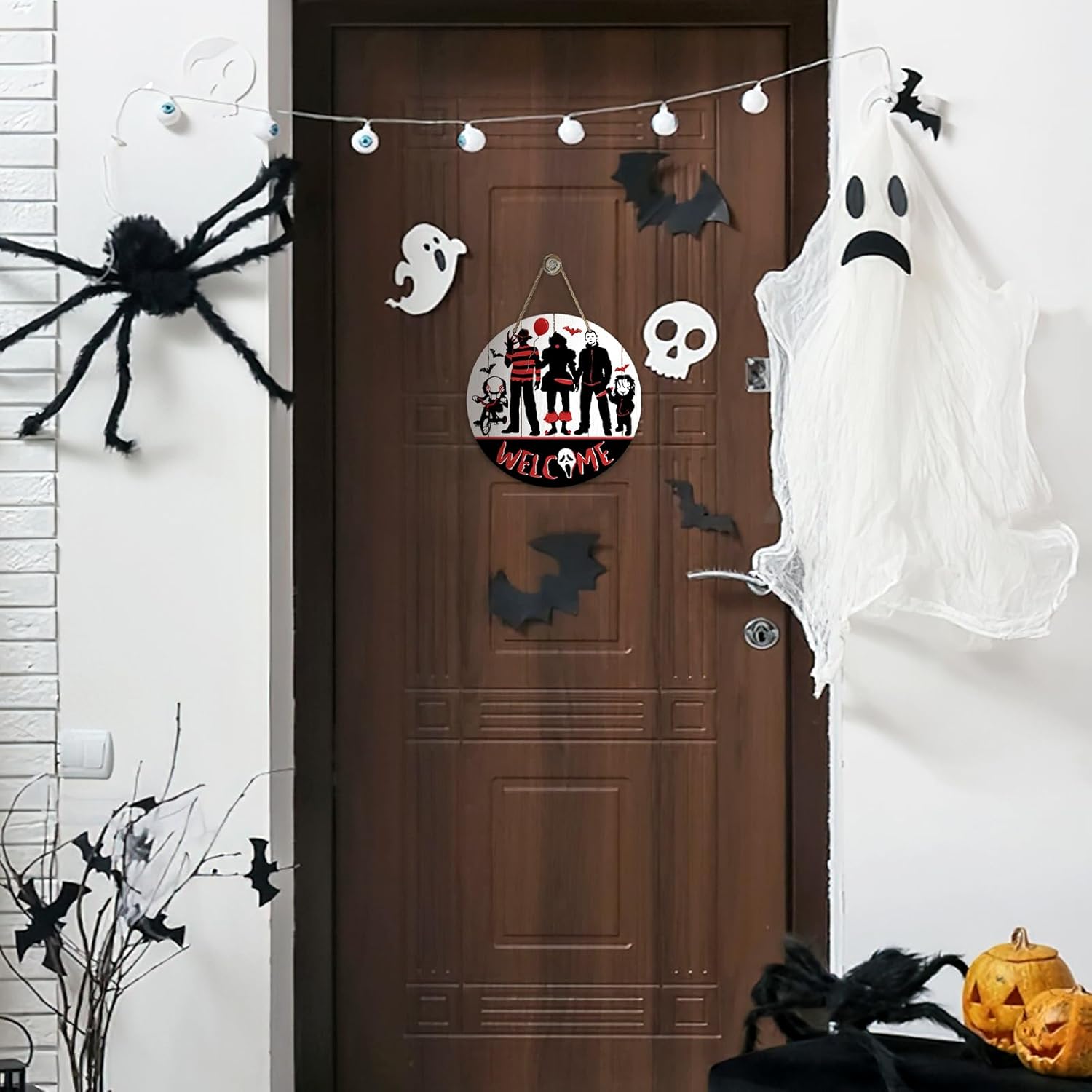 Welcome Halloween Horror Movie Characters Front Door Sign