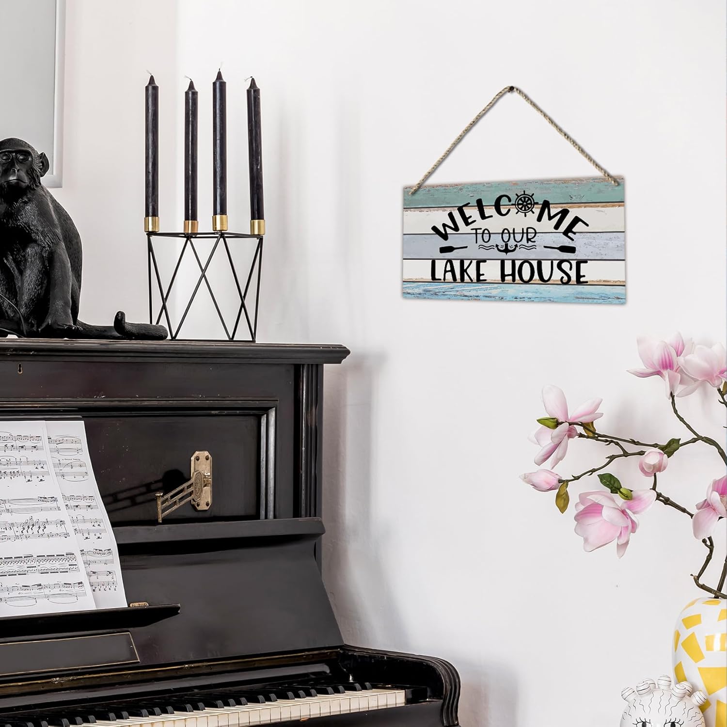 Welcome to Our Lake House Farmhouse Printed Wood Plaque Sign Wall Hanging